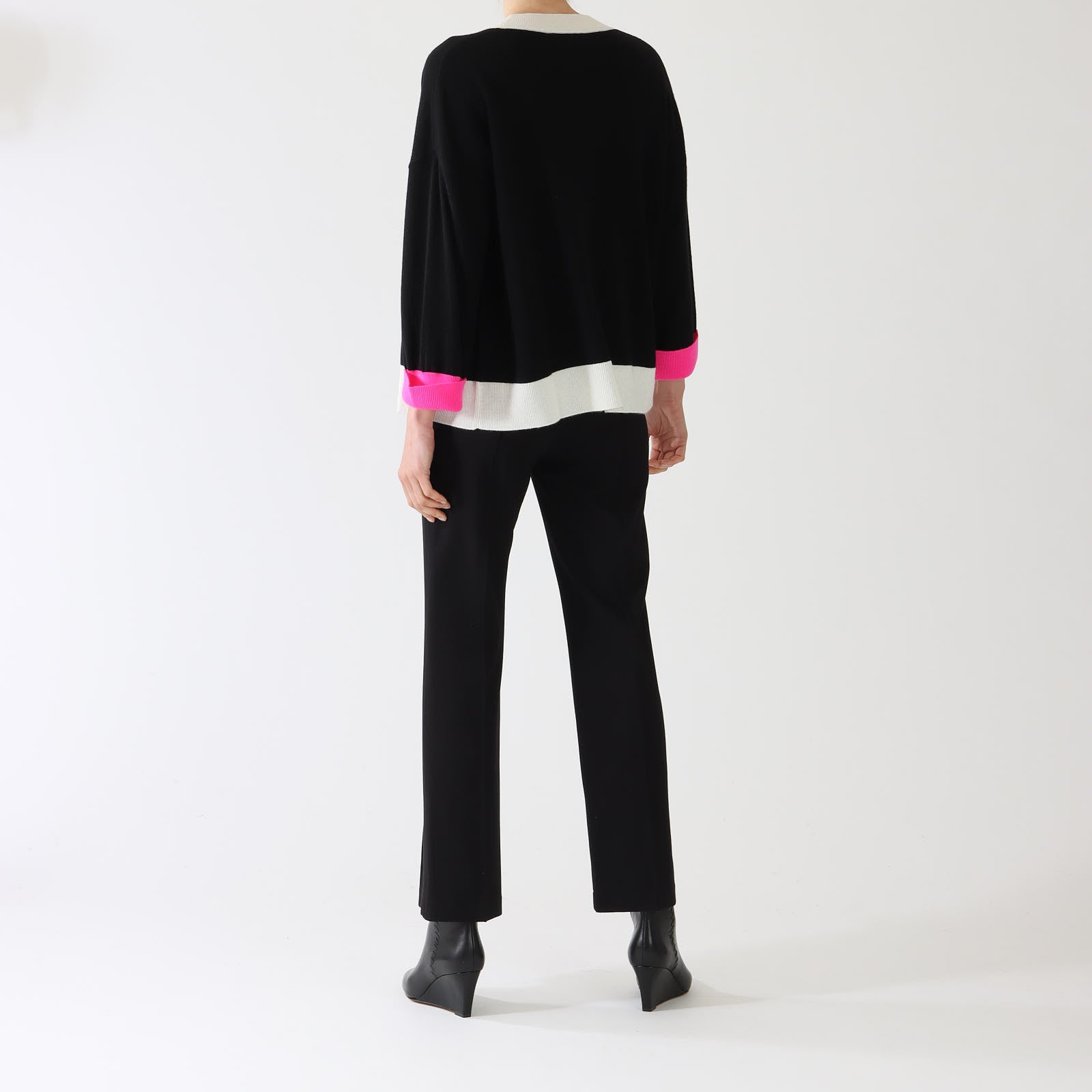 Black Cardigan With Ecru & Fuchsia Trims