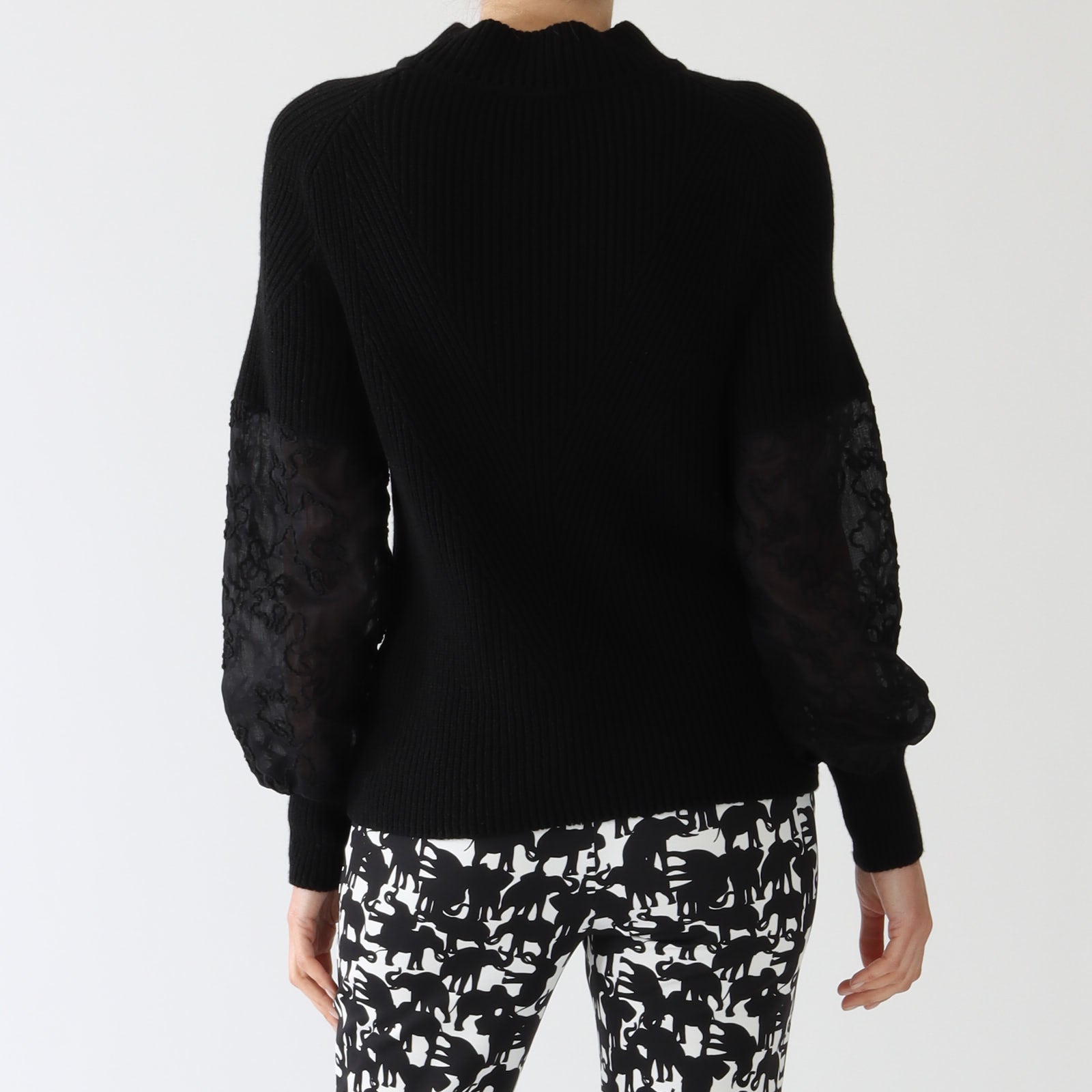 Black Cashmere Blend Sweater With Lace Inserts