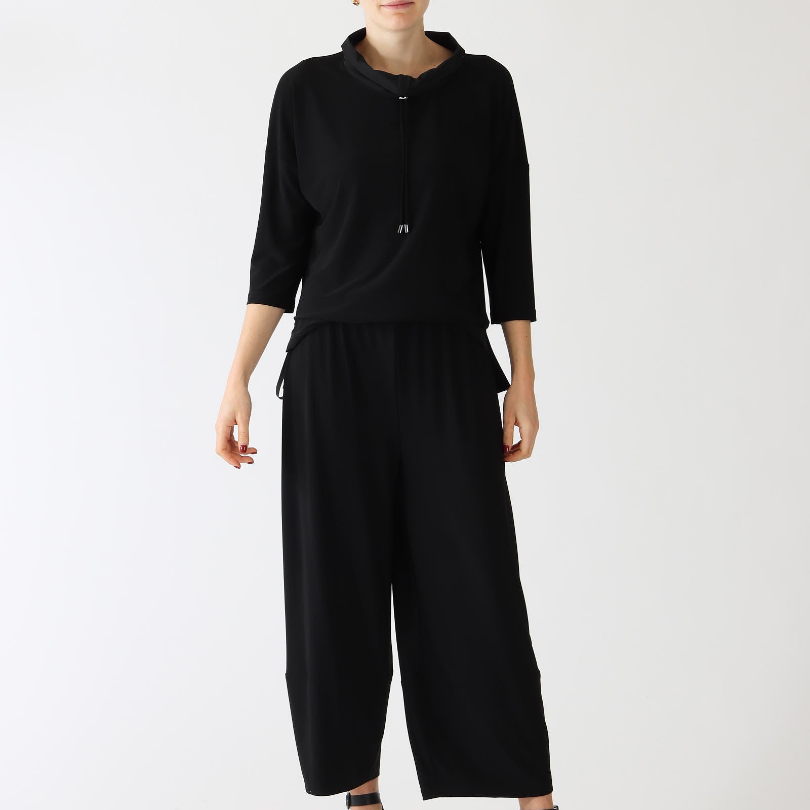 Black Cowl Neck Casual Cropped Jumpsuit