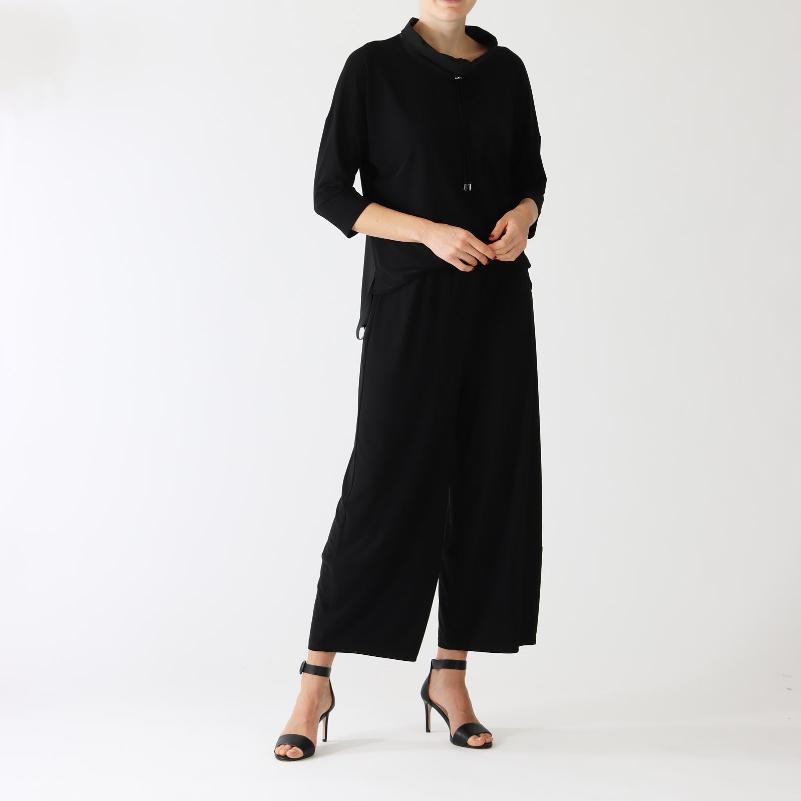 Black Cowl Neck Casual Cropped Jumpsuit