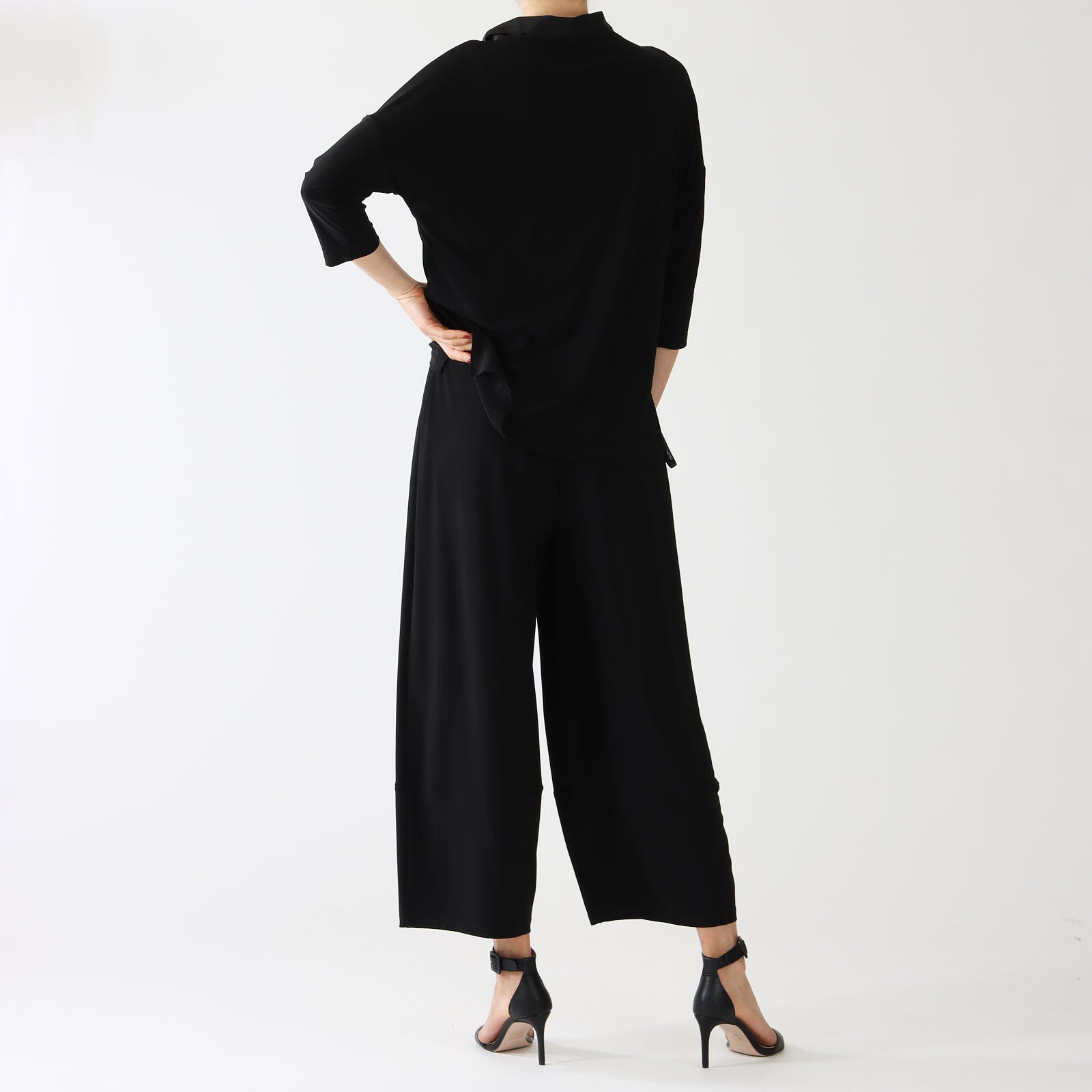 Black Cowl Neck Casual Cropped Jumpsuit