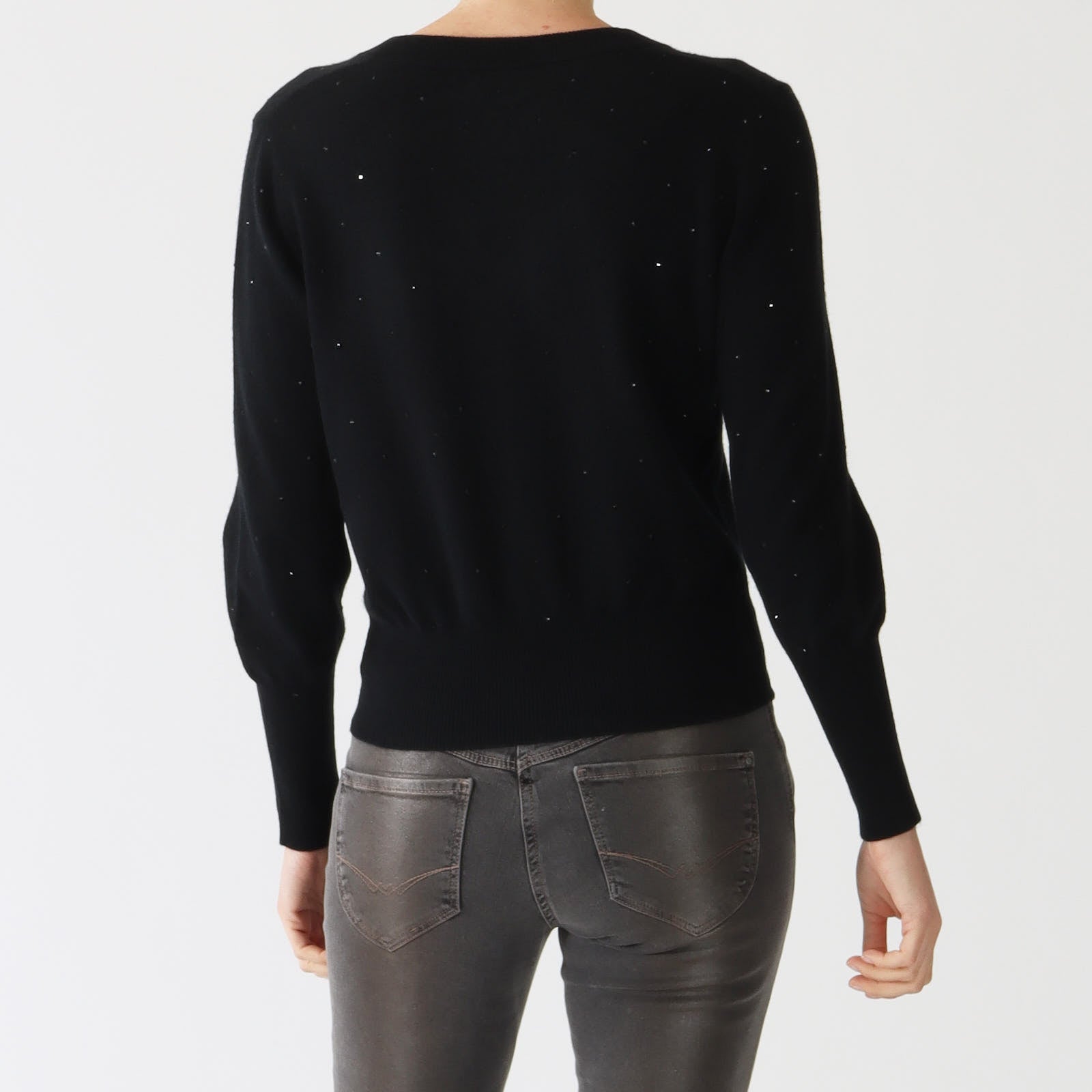 Black Crystal Vee Cashmere Sweater