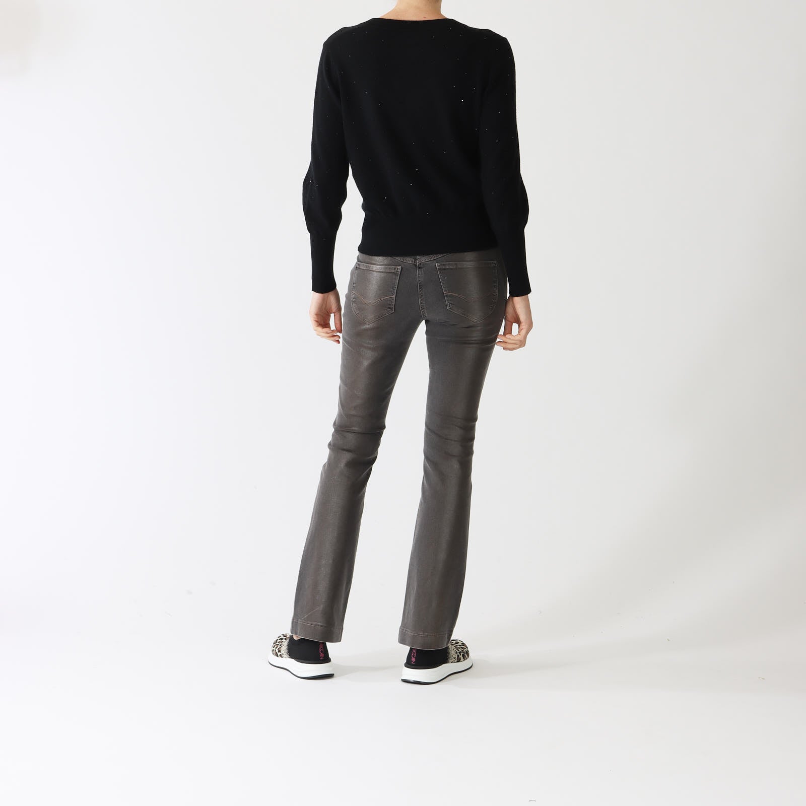 Black Crystal Vee Cashmere Sweater