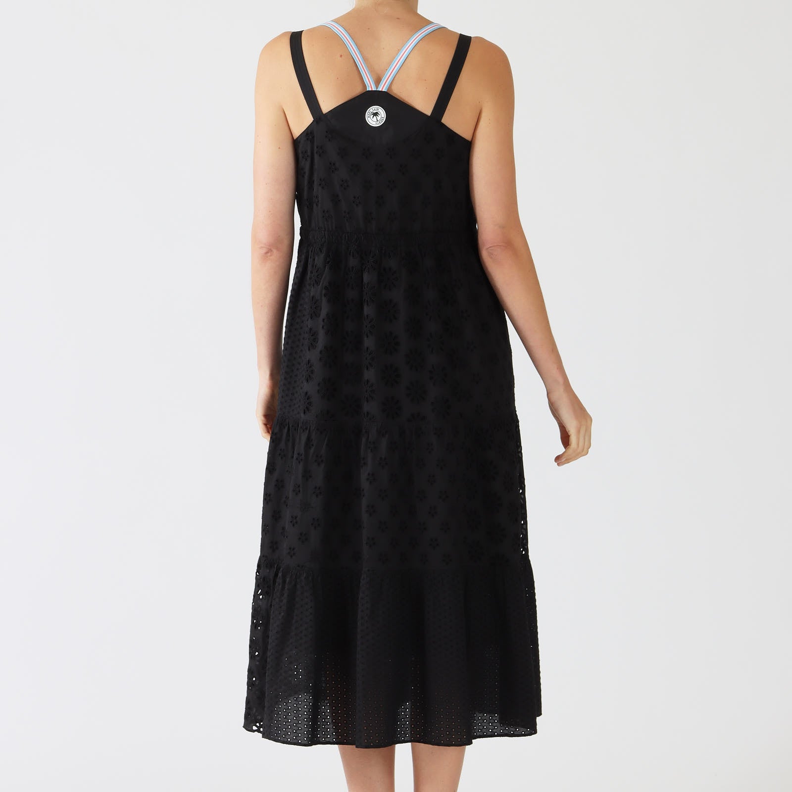 Black Embroidery Anglaise Cotton Midi Dress