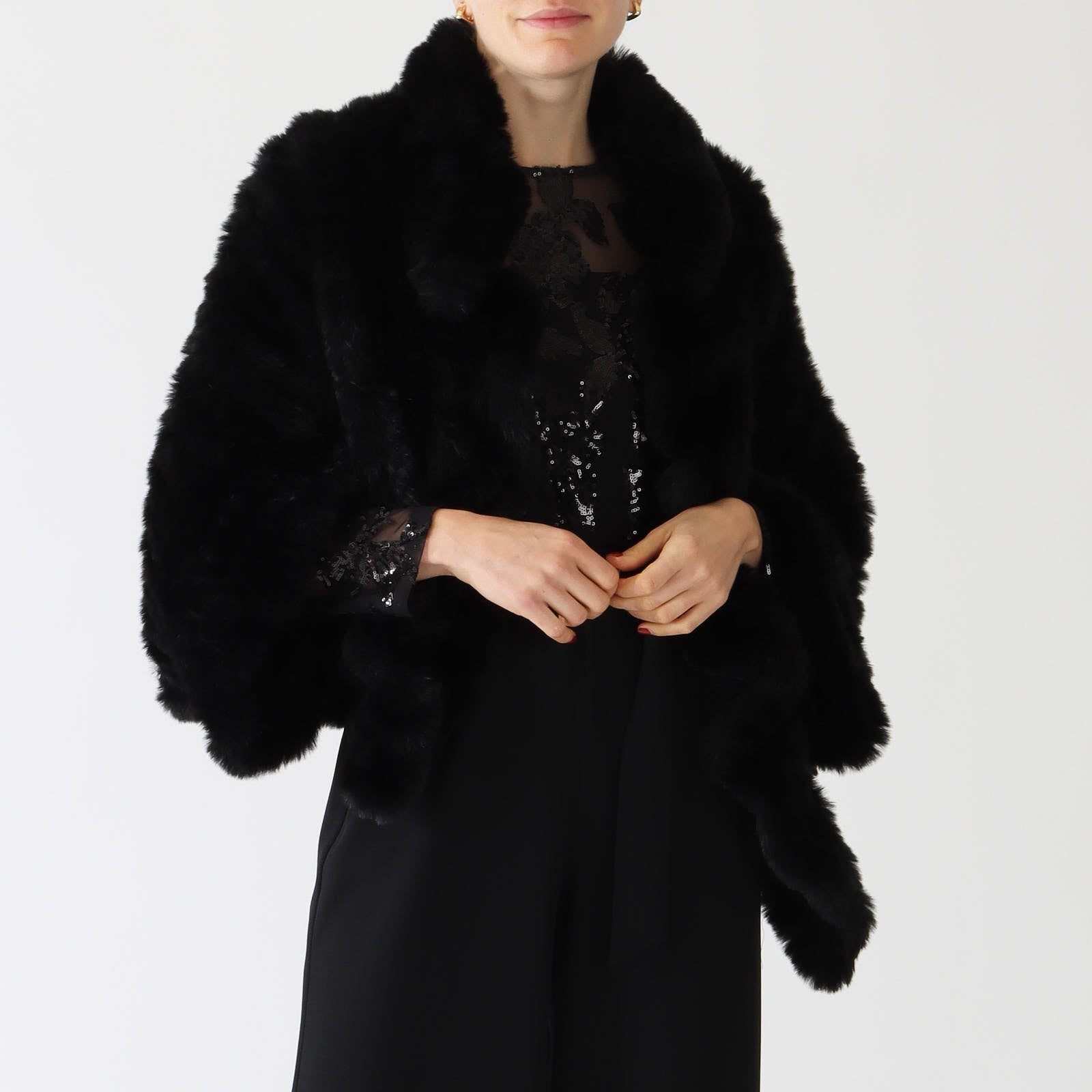 Black faux fur bolero jacket hotsell