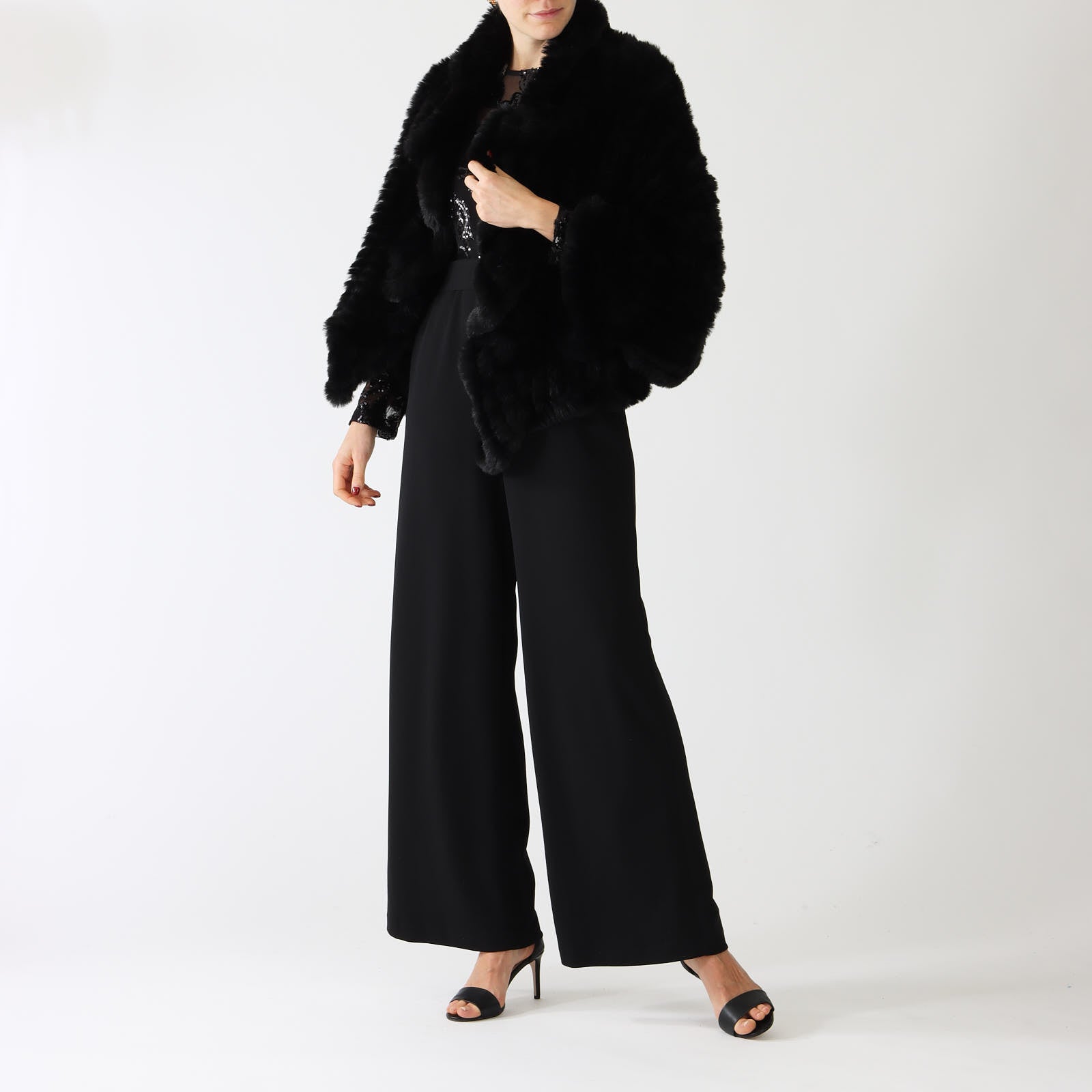 Black faux fur bolero jacket best sale