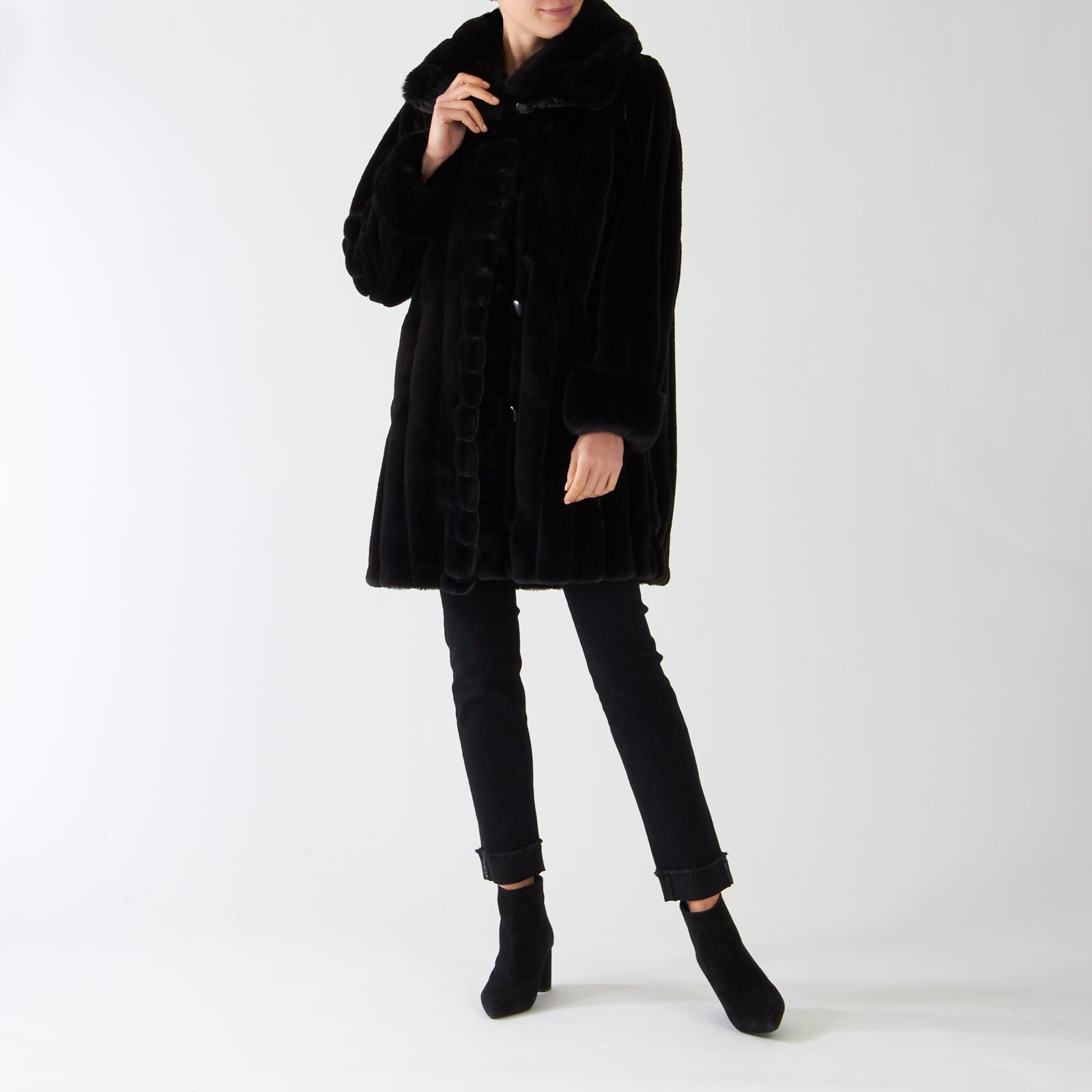 Black Faux Fur Reversible Coat