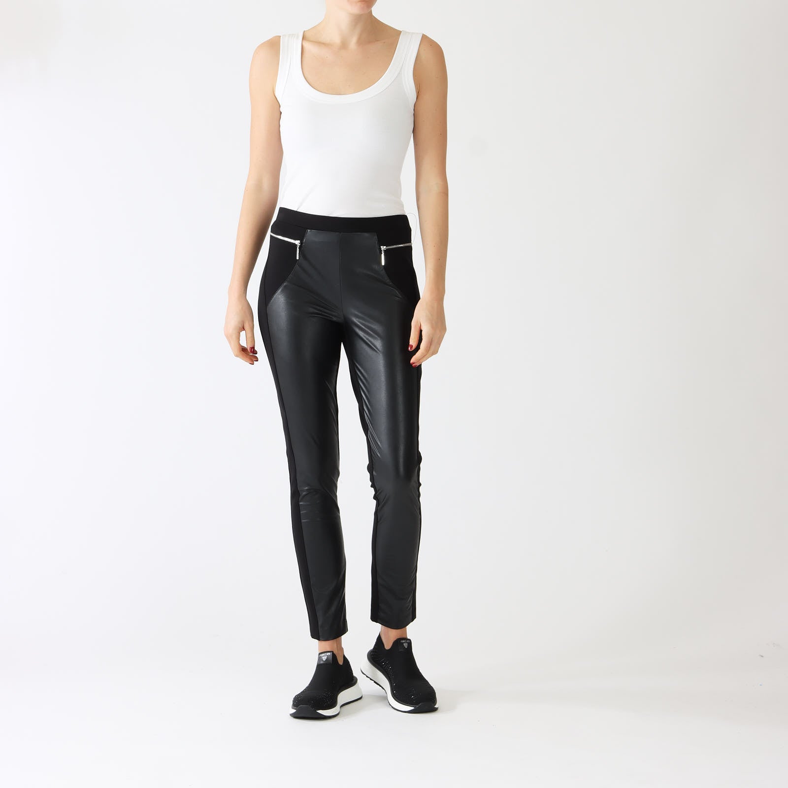 Black Faux Leather & Jersey Leggings