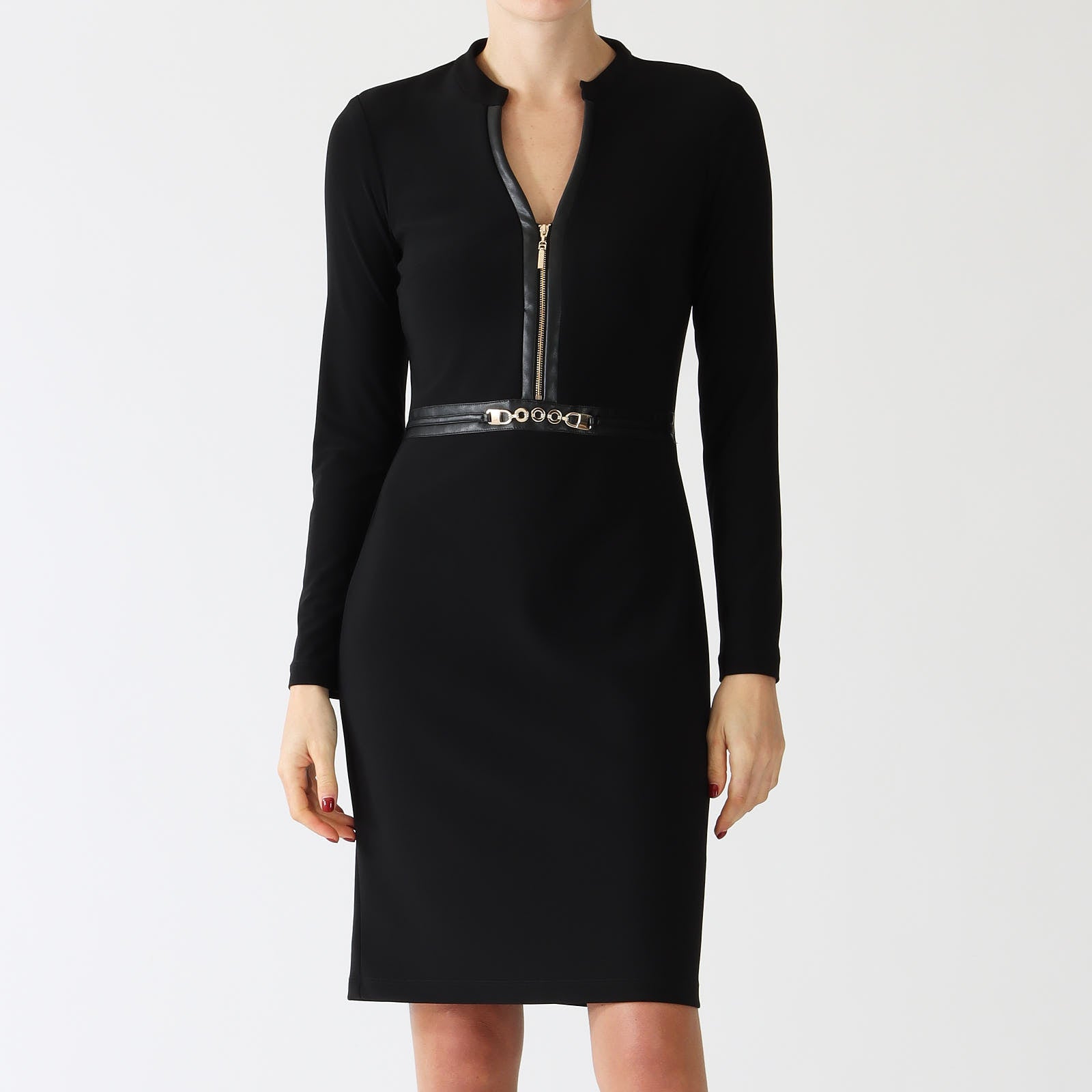 Black Faux Leather Trim Dress