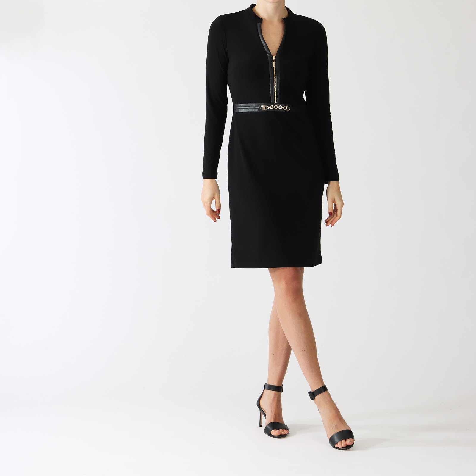 Black Faux Leather Trim Dress