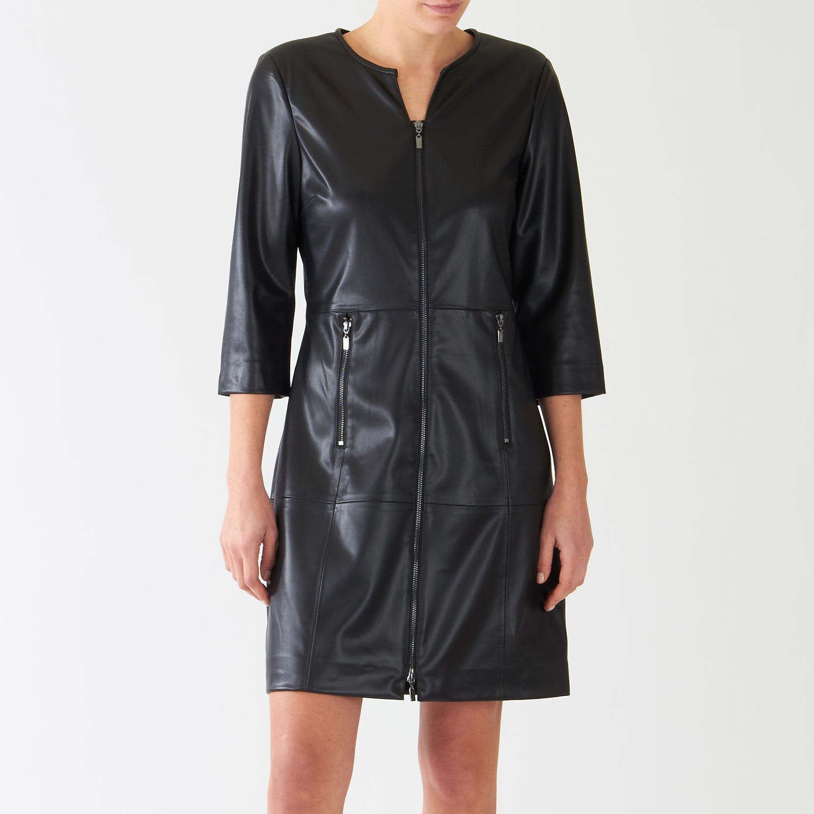 Black Faux Leather Zipped Dress