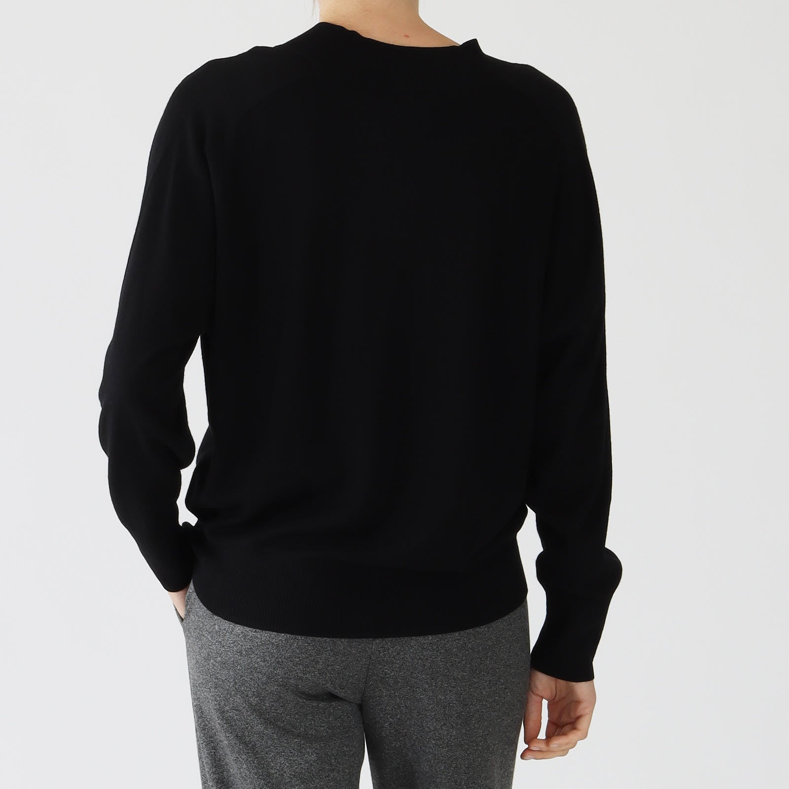 Black Fine Knit Cashmere Blend V-Neck Sweater