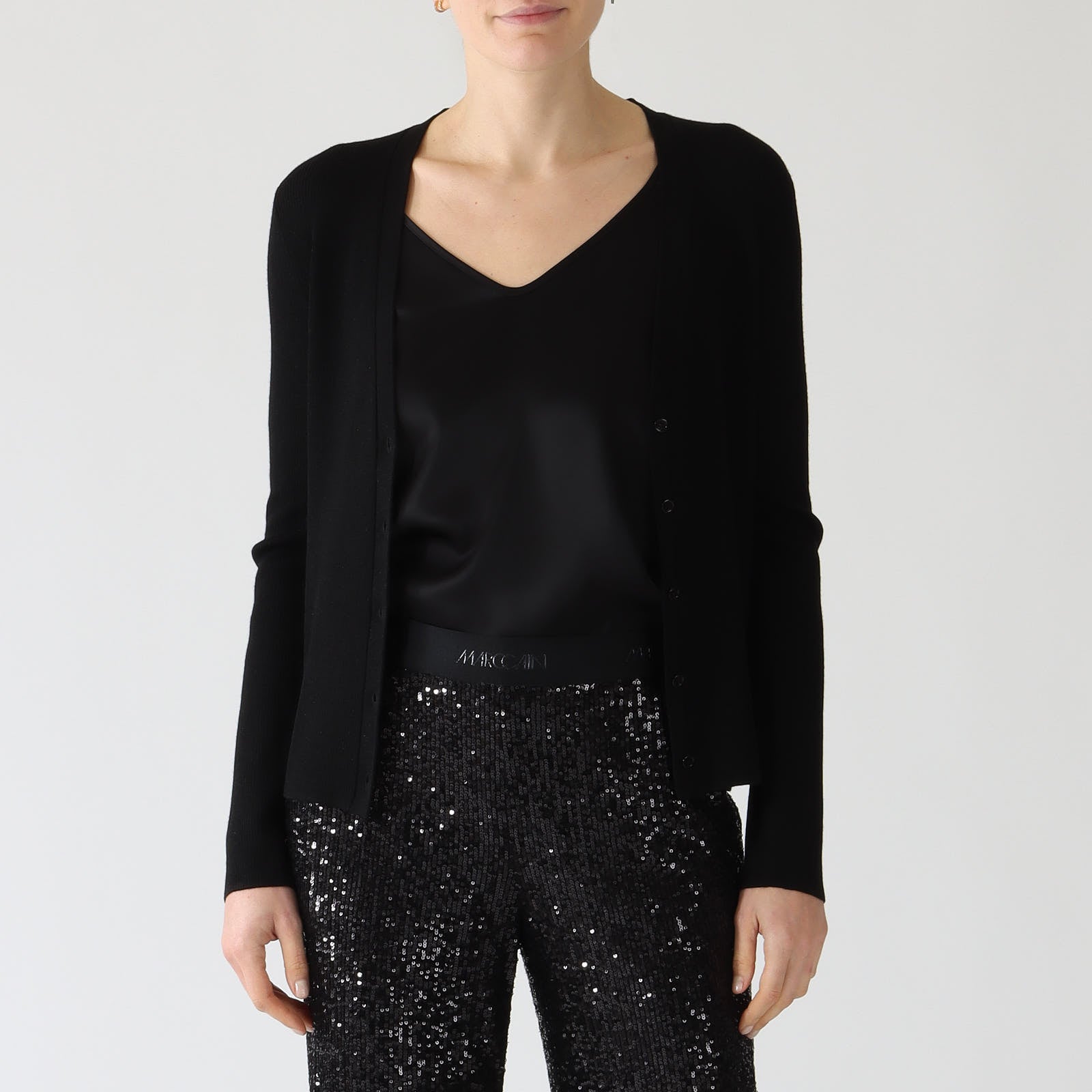 Black Fine Knit Lurex Cardigan