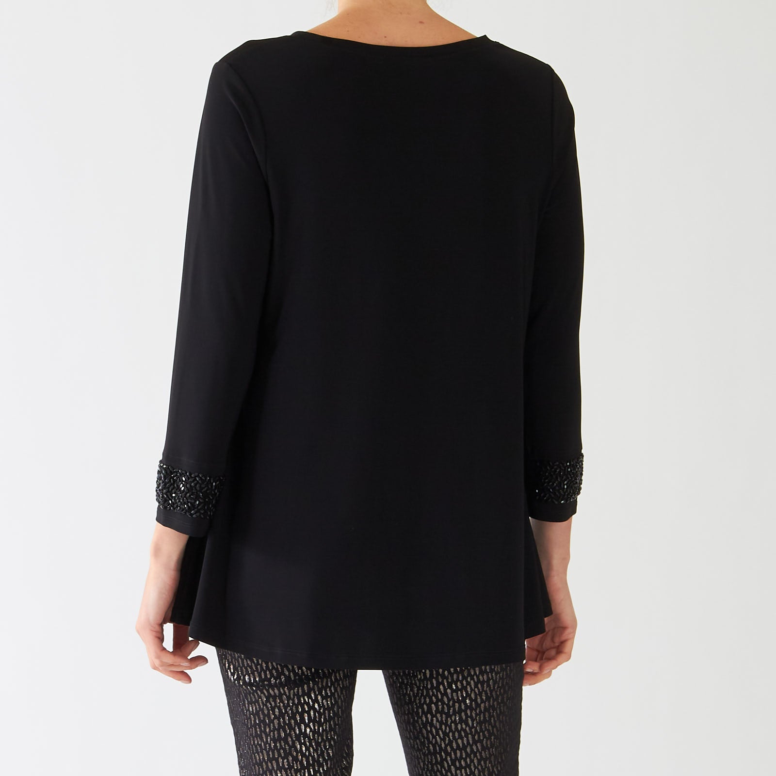Black Flared Tunic With Beaded Cuffs
