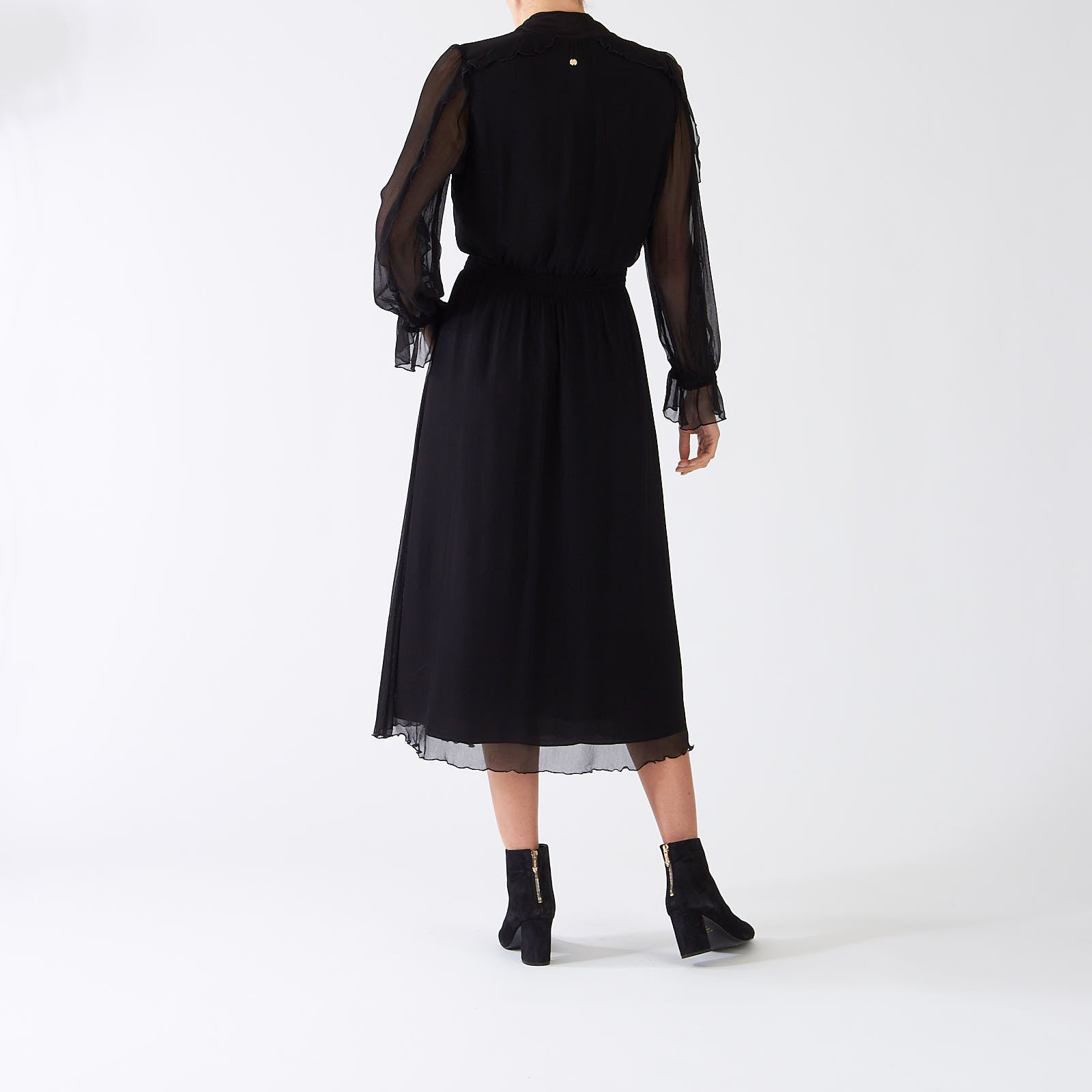 Black Frill Detail Midi Dress