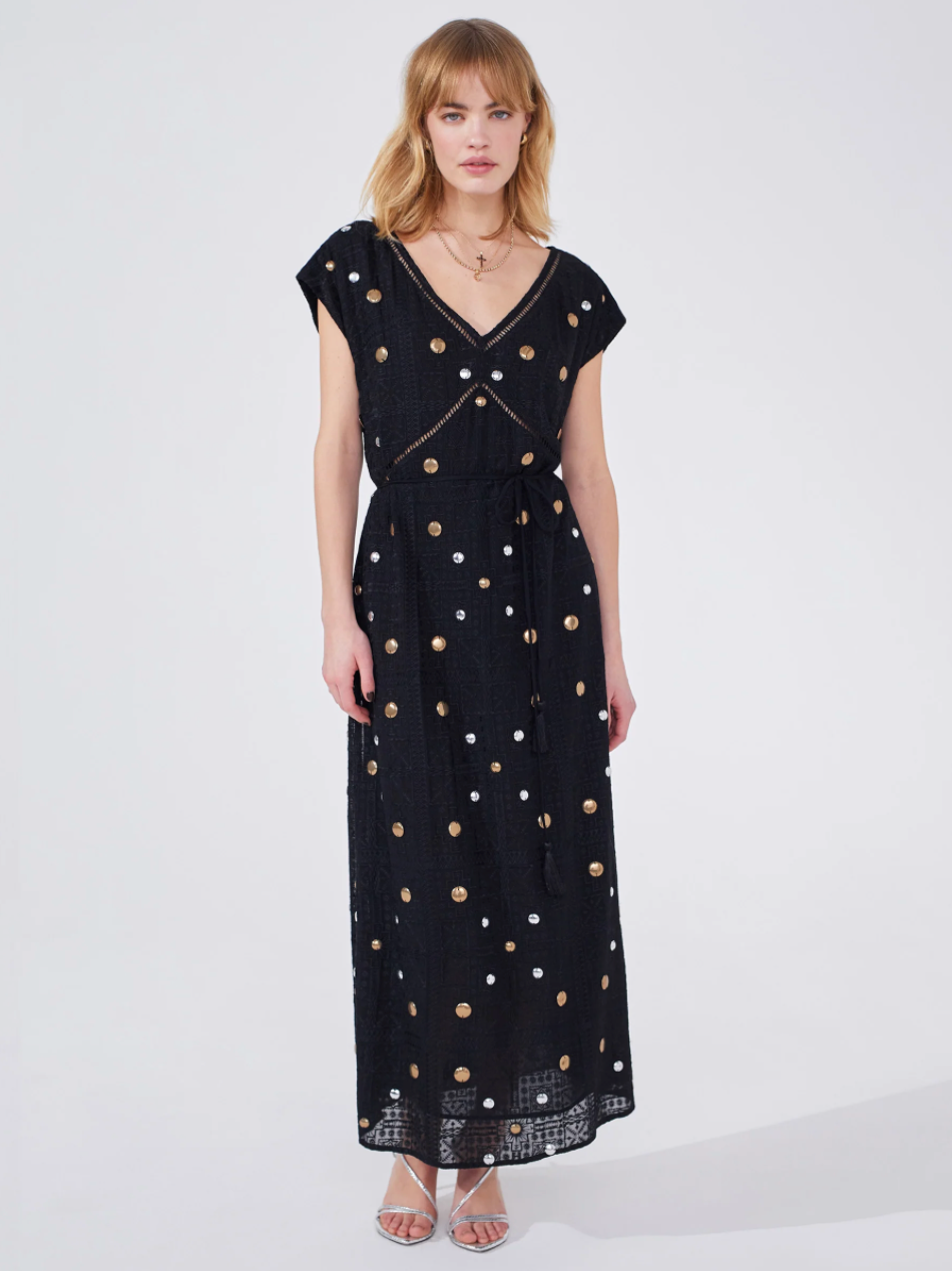 Black Gitana Sequin Embroidered Maxi Dress