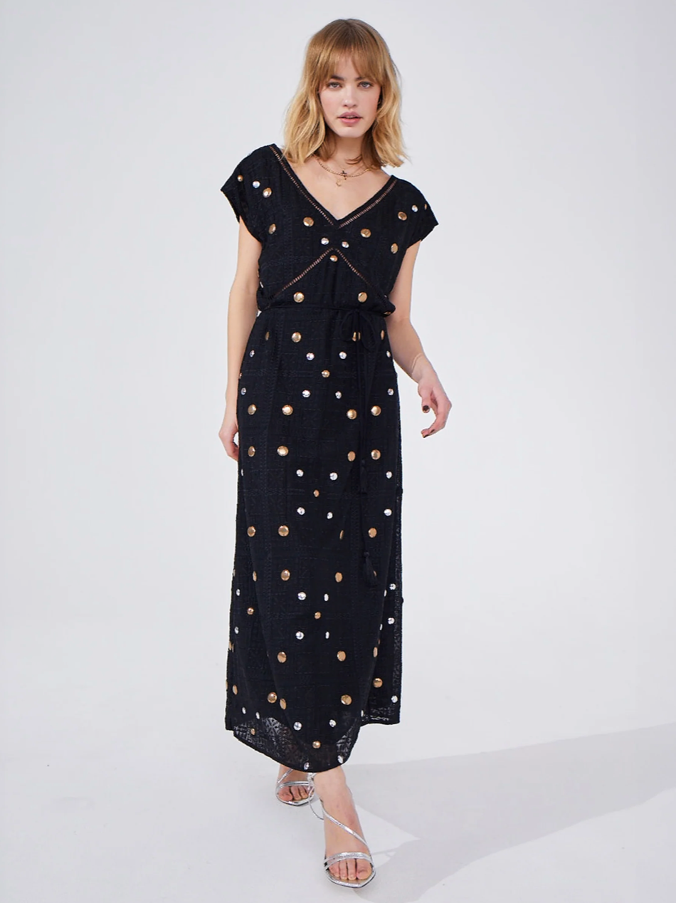 Black Gitana Sequin Embroidered Maxi Dress