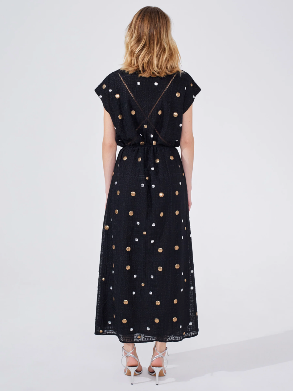 Black Gitana Sequin Embroidered Maxi Dress