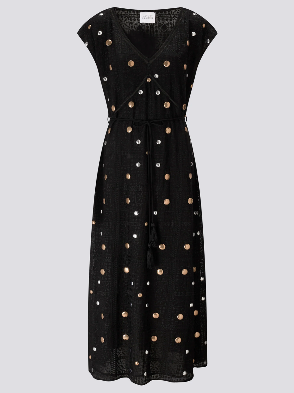 Black Gitana Sequin Embroidered Maxi Dress