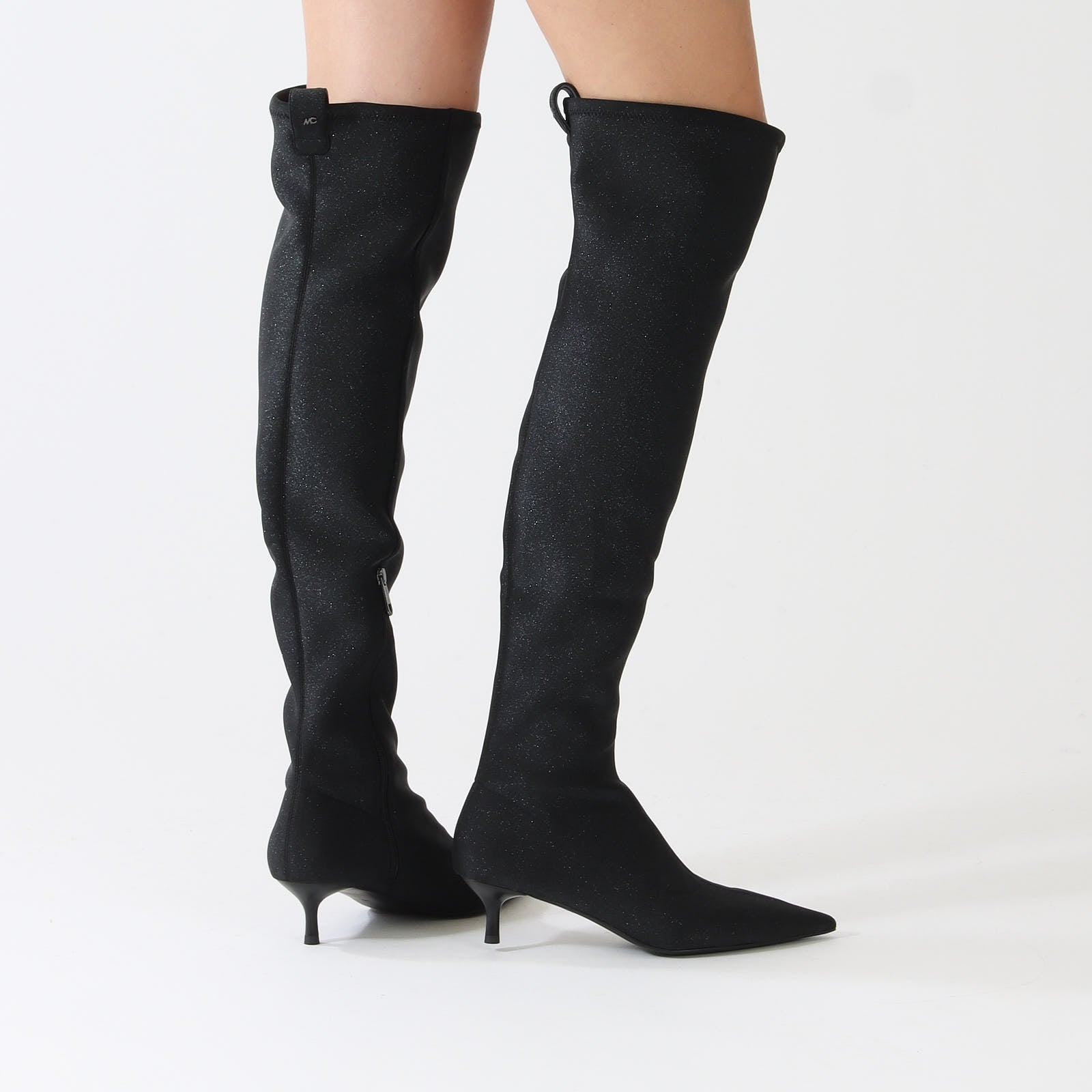 Black Glitter Heeled High Boots