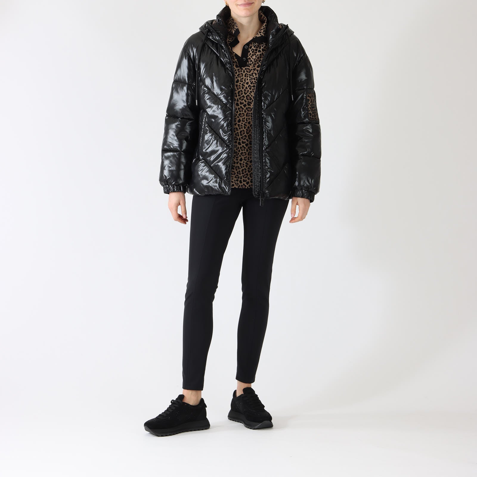 Black Glossy Quilted Puffer Jacket