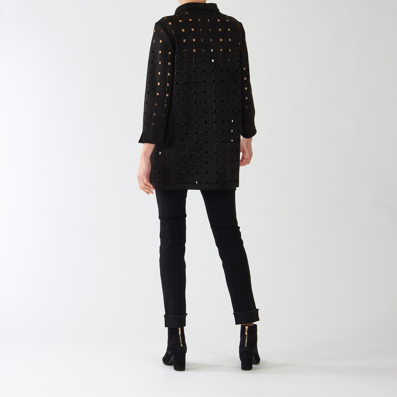 Black & Gold Perforated Long Jacket