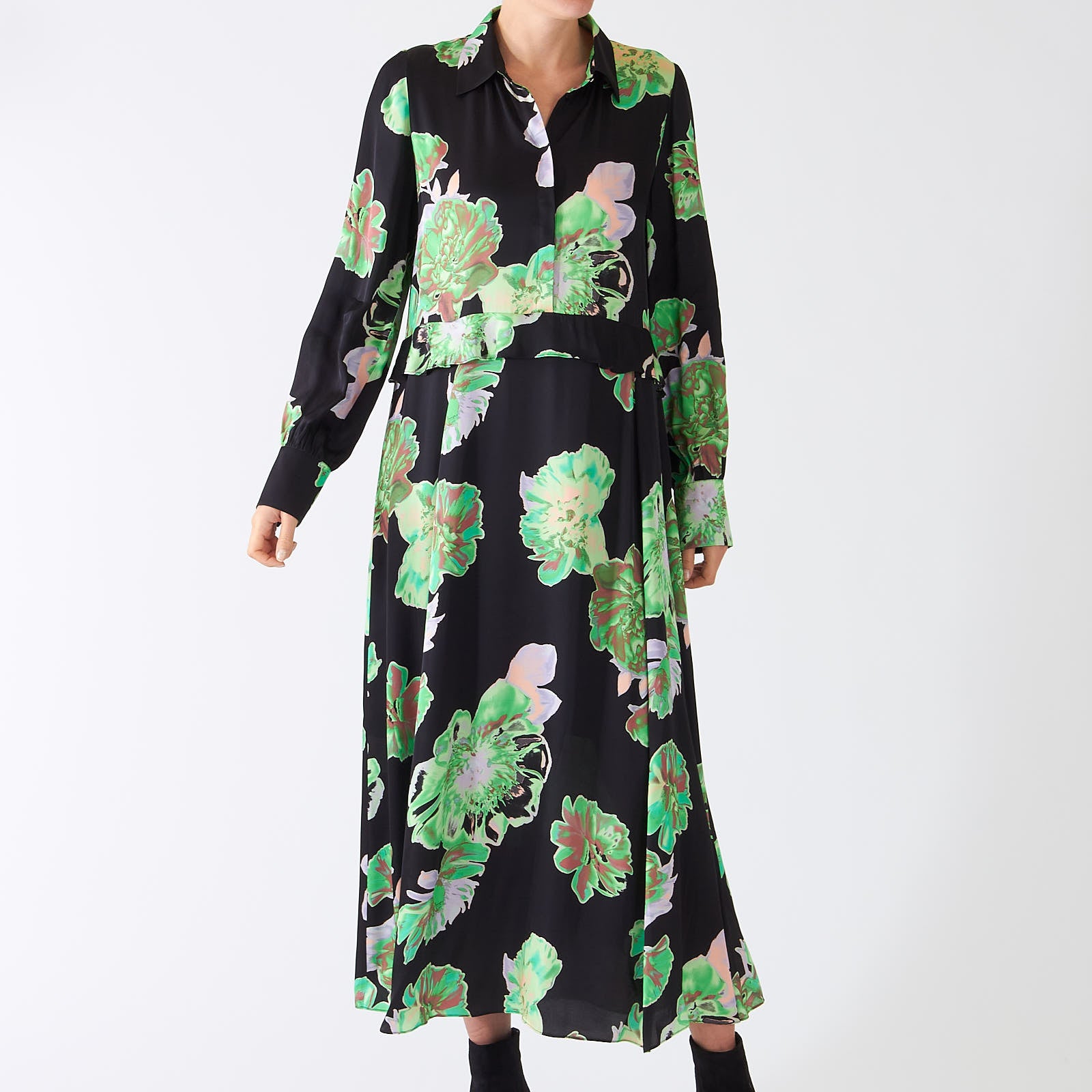 Black Graphic Green Floral Maxi Dress