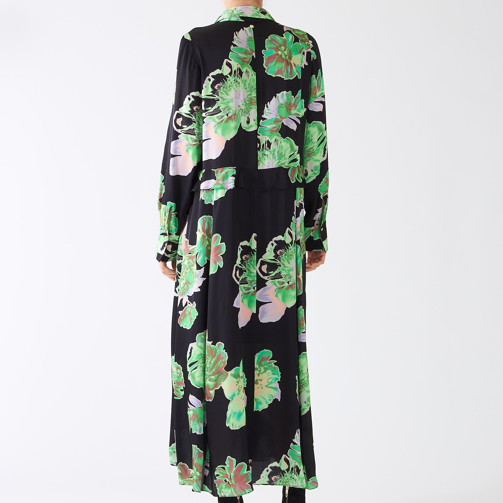 Black Graphic Green Floral Maxi Dress