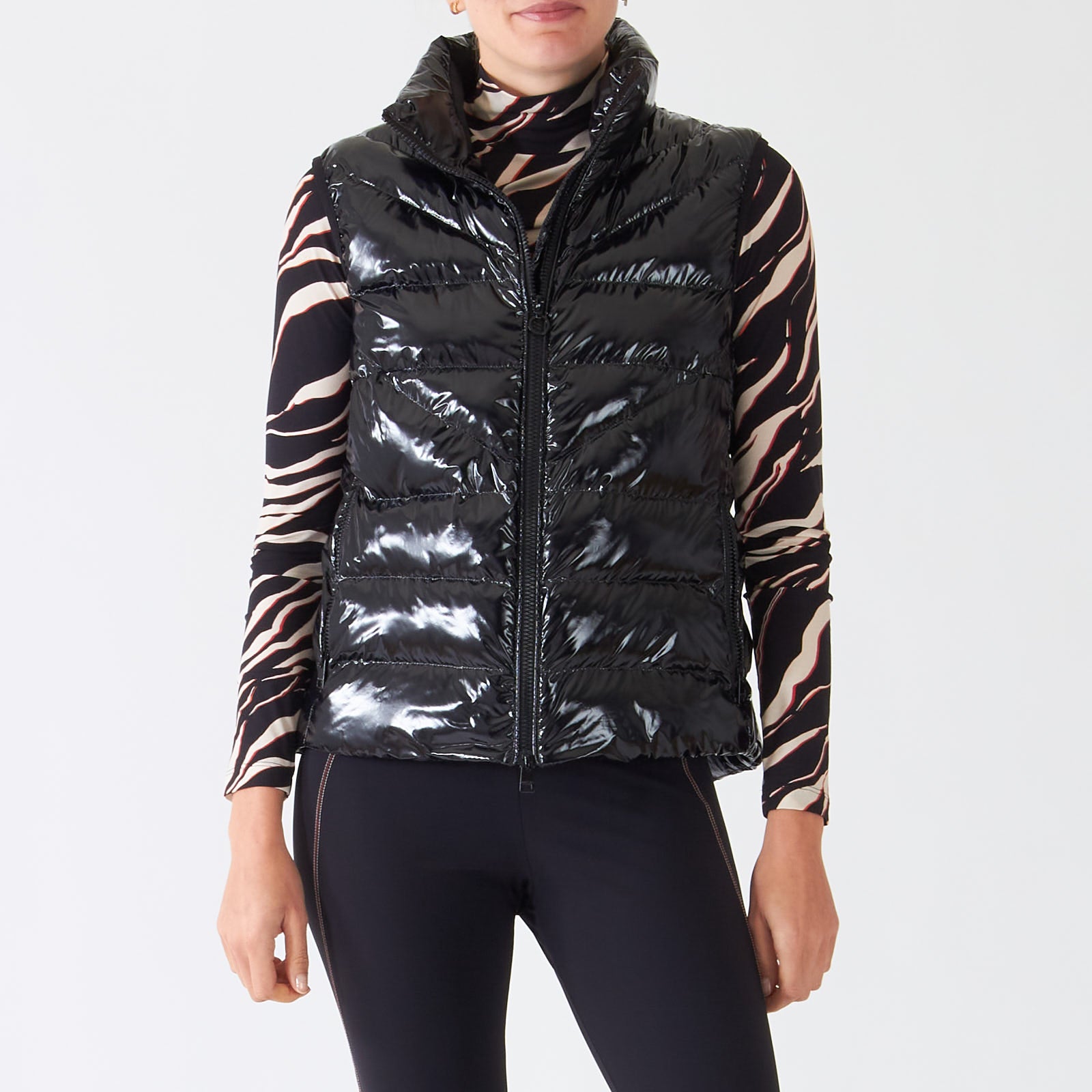 Black High Shine Quilted Gilet