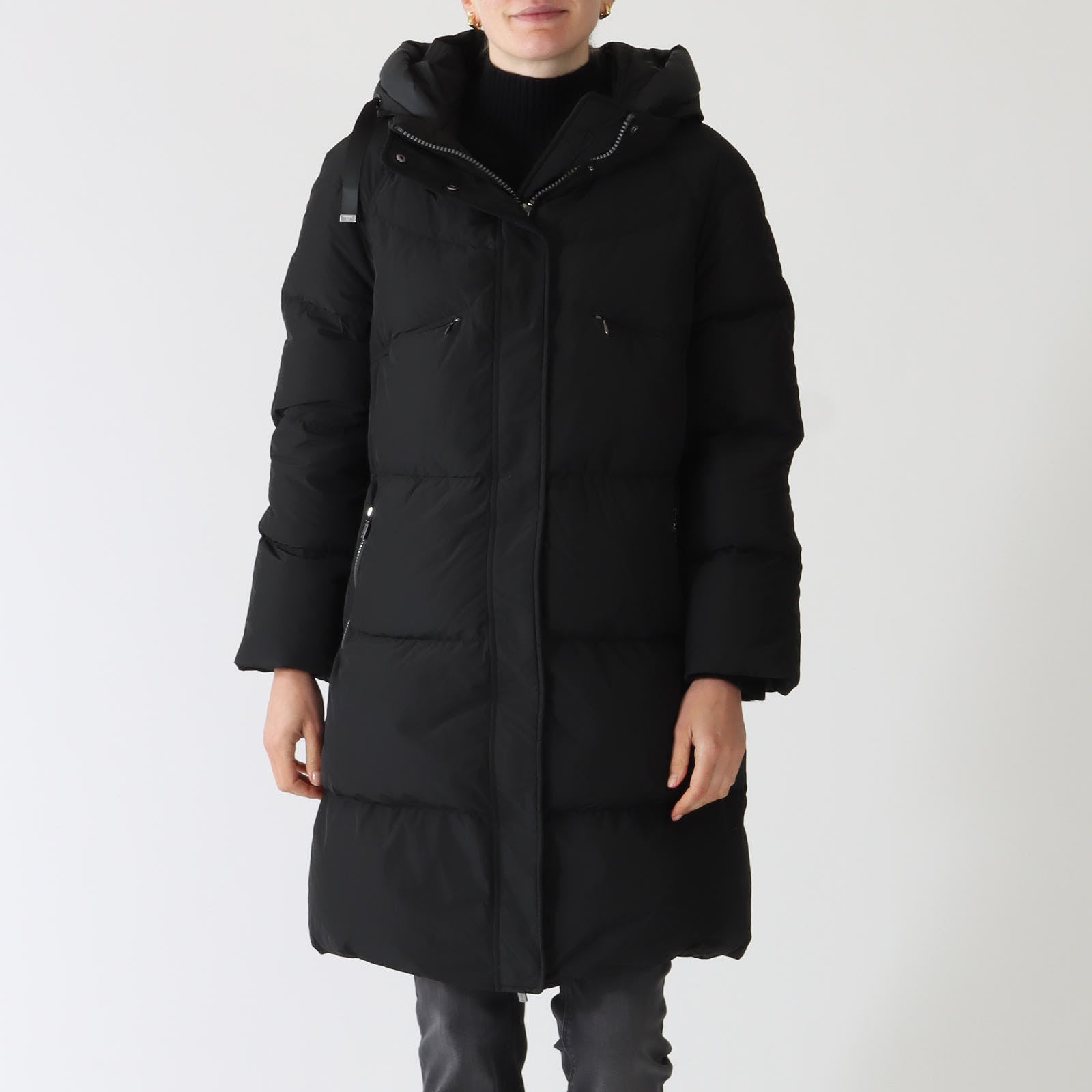 Black Hooded Down Quilted Coat