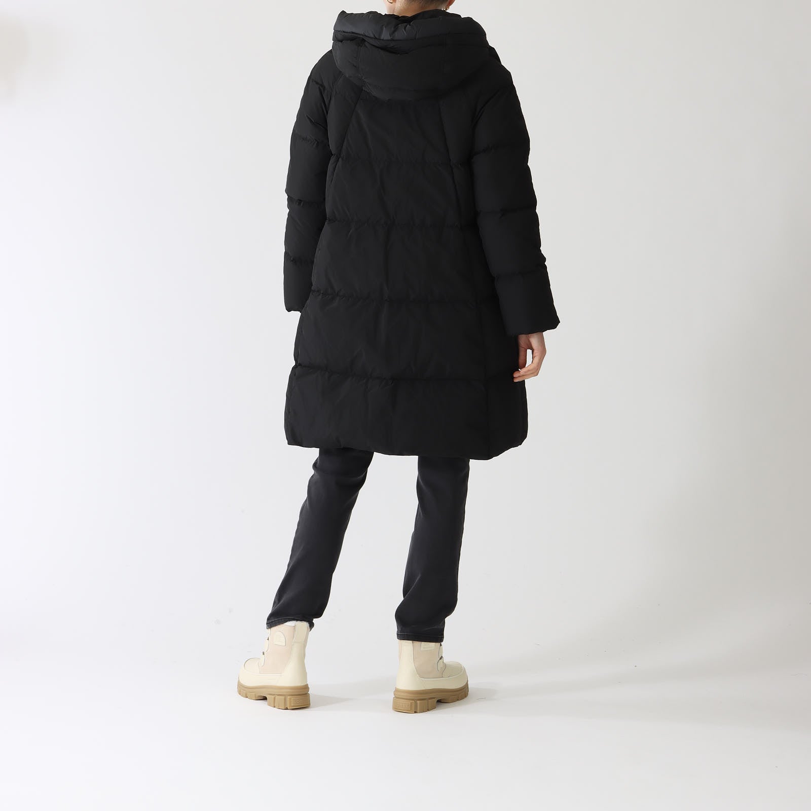 Black Hooded Down Quilted Coat