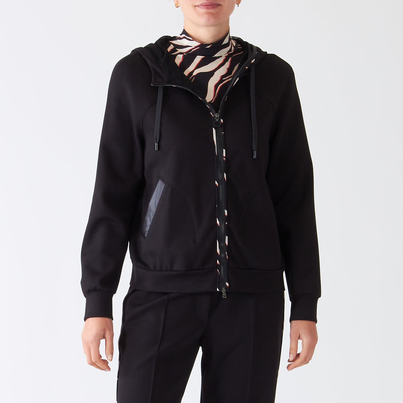 Black Jersey Hooded Zip-Up Jacket