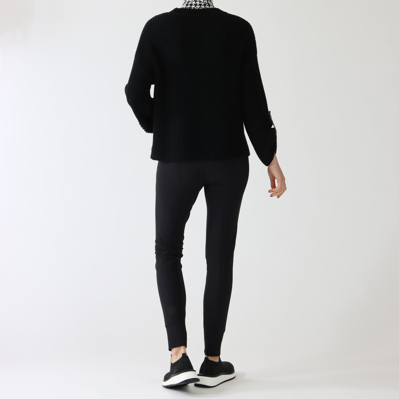 Black Knit Sweater With Coated Pockets