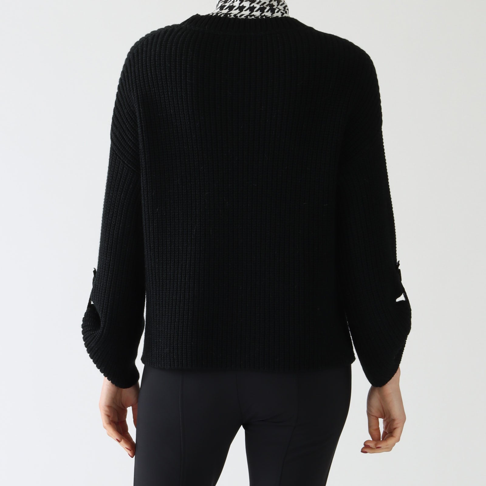 Black Knit Sweater With Coated Pockets