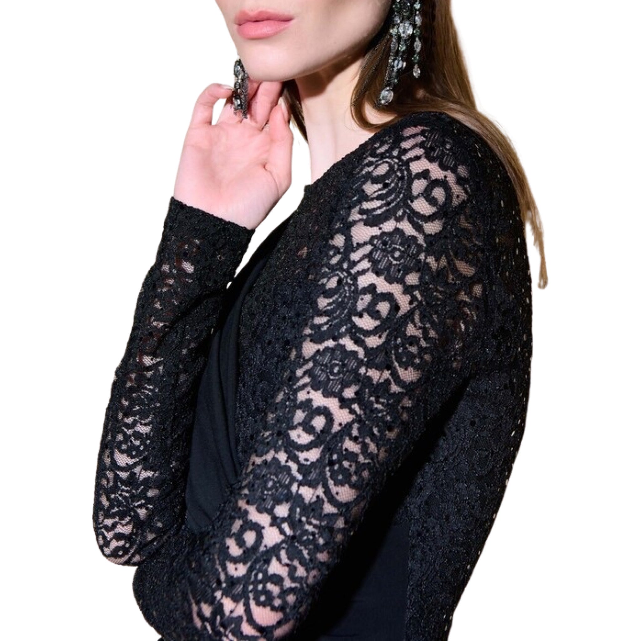 Black Lace Dress With Draped Sash