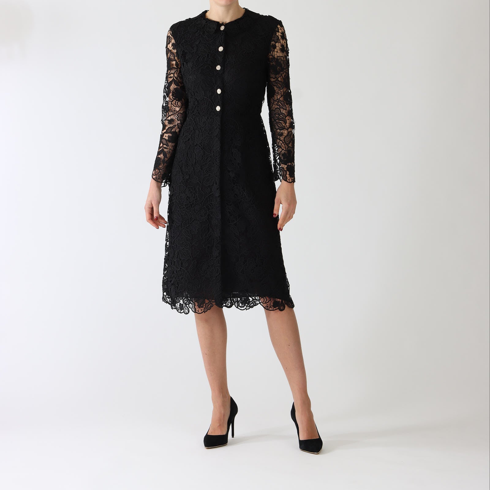 Black Lace Midi Length Dress