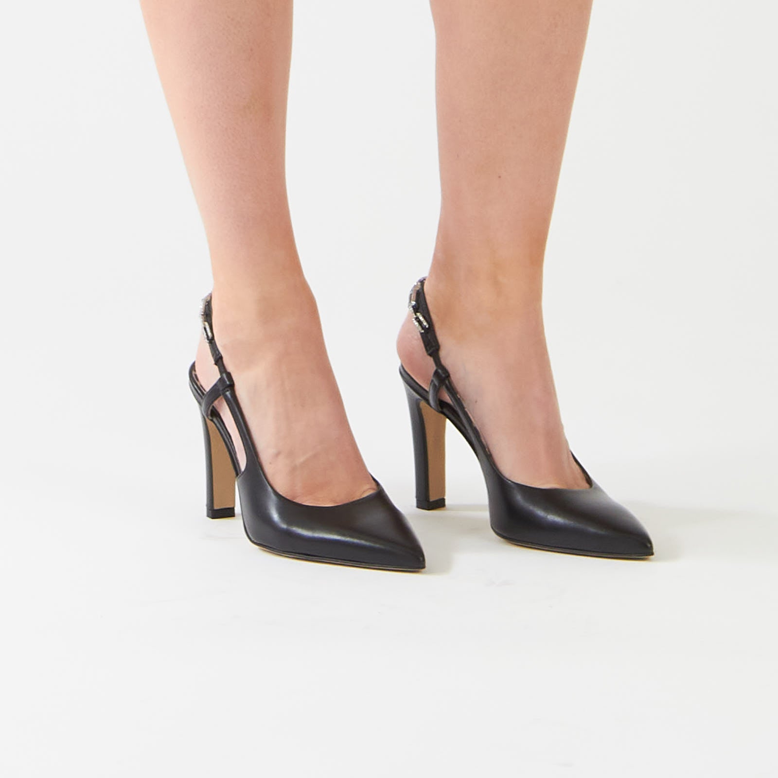 Black Leather Slingback Heels