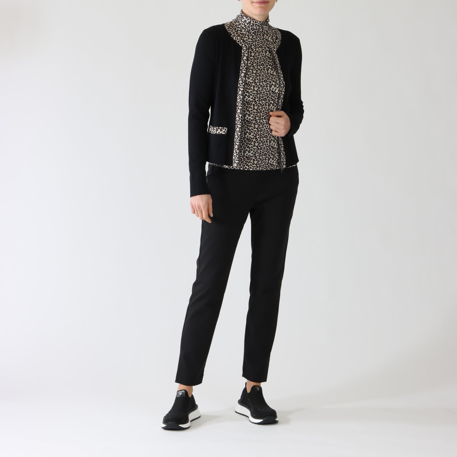 Black Lee Print Trim Stretch Cotton Cardigan