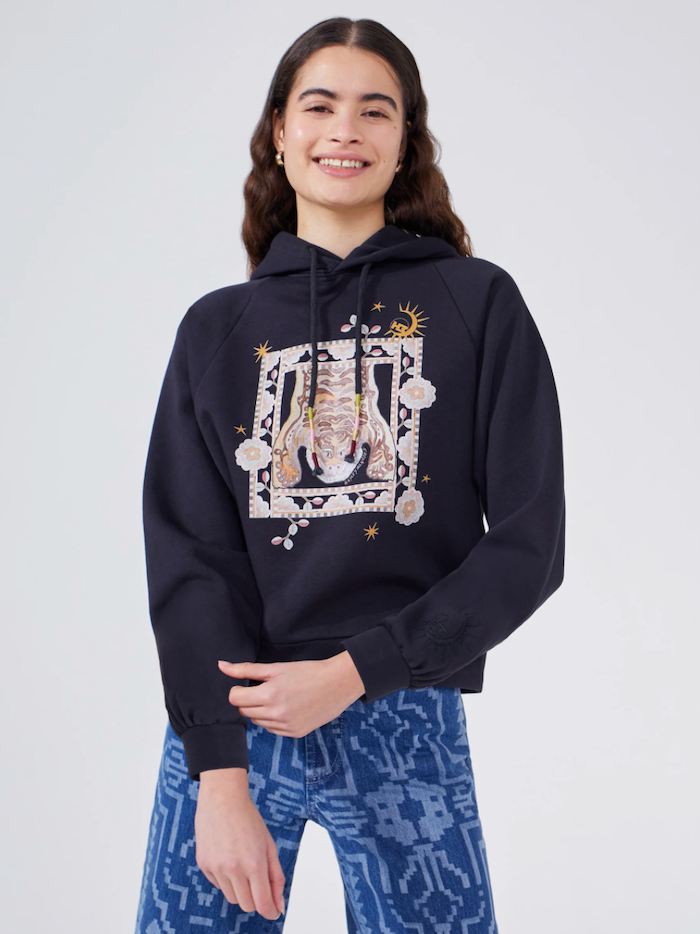 Black Lotus Tiger Print Hoodie