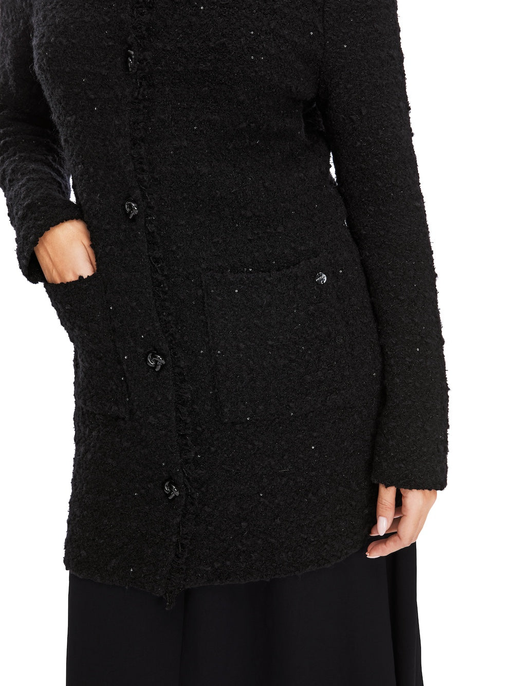 Black Lurex Bouclé Knit Cardigan