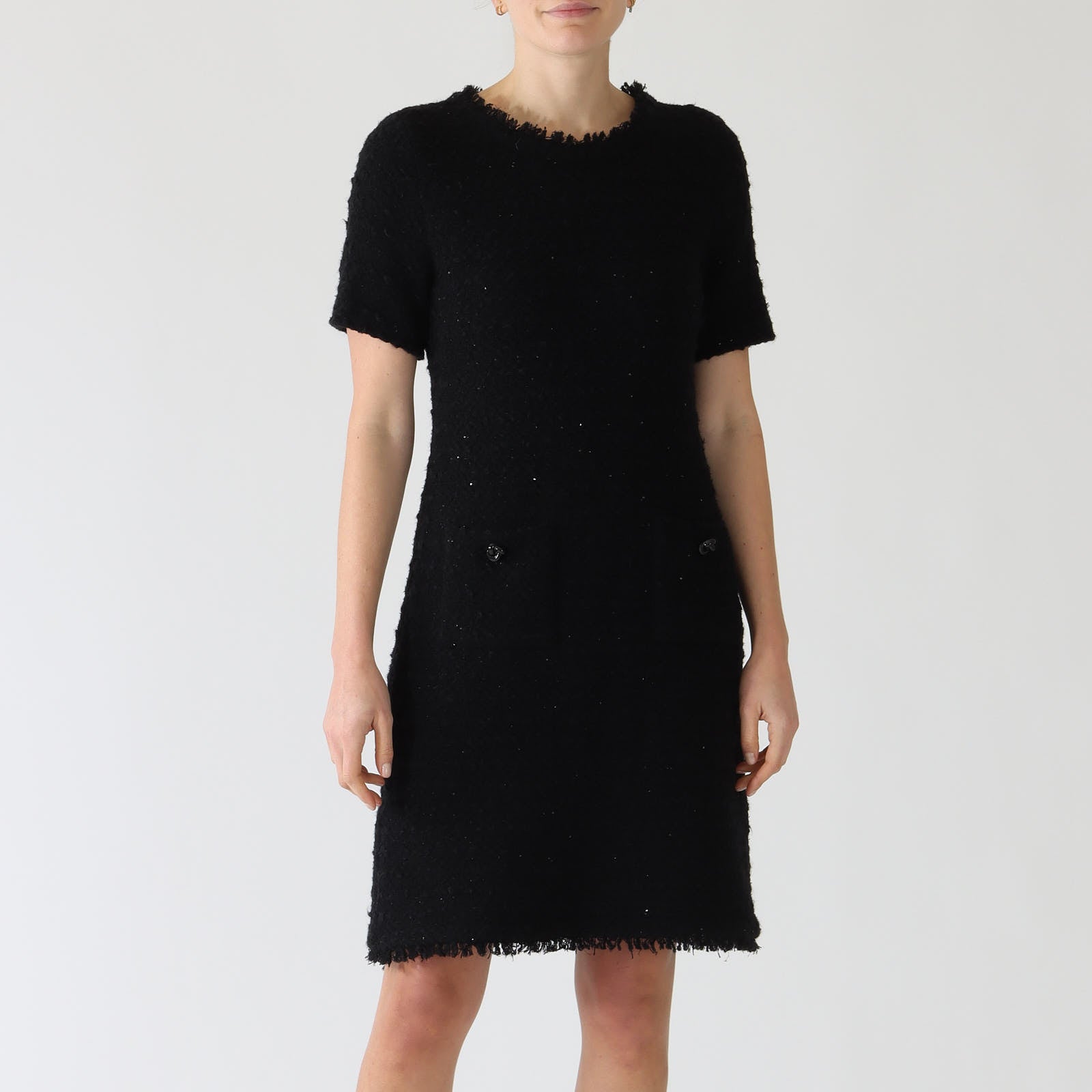 Black Lurex Bouclé Knit Knee Length Dress