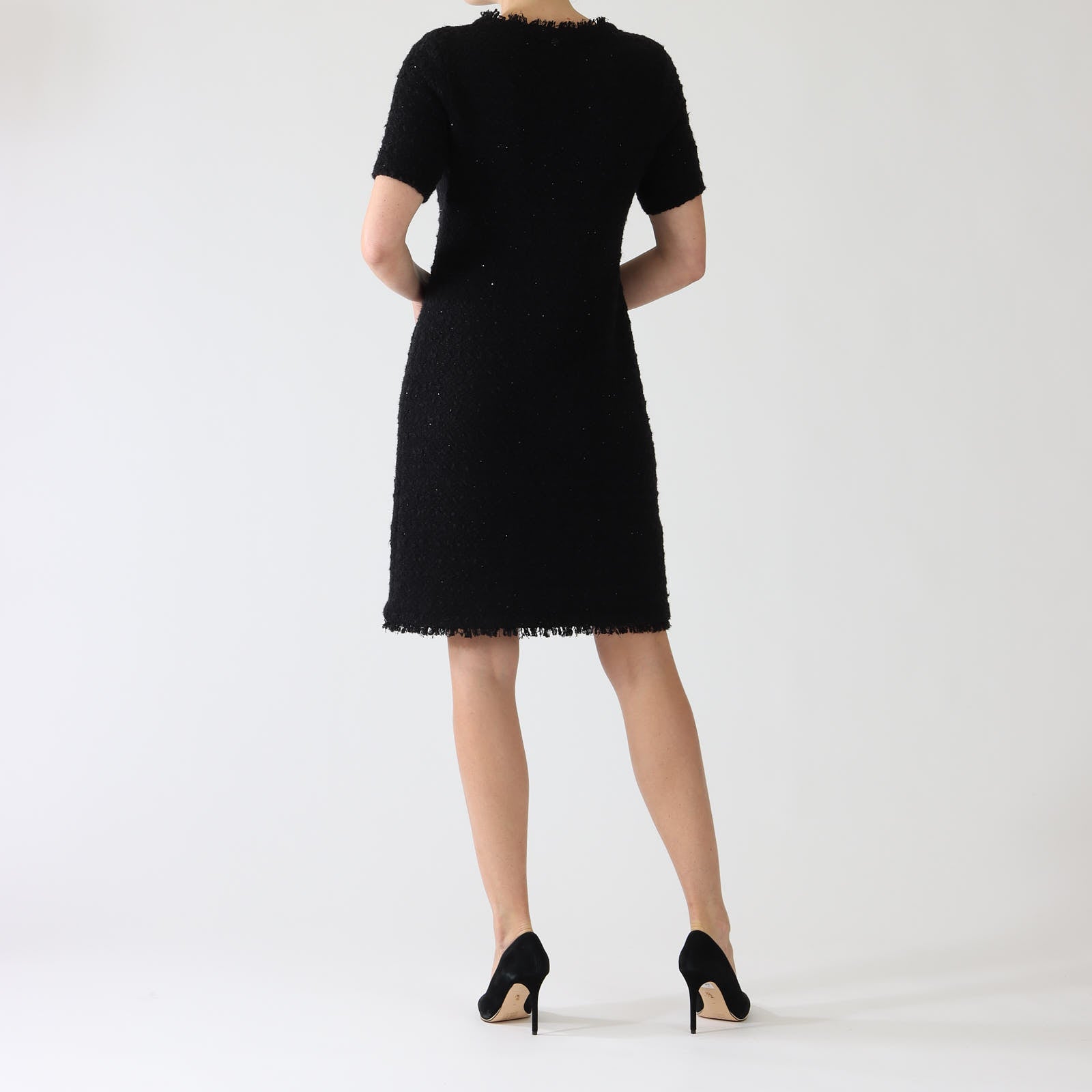 Black Lurex Bouclé Knit Knee Length Dress