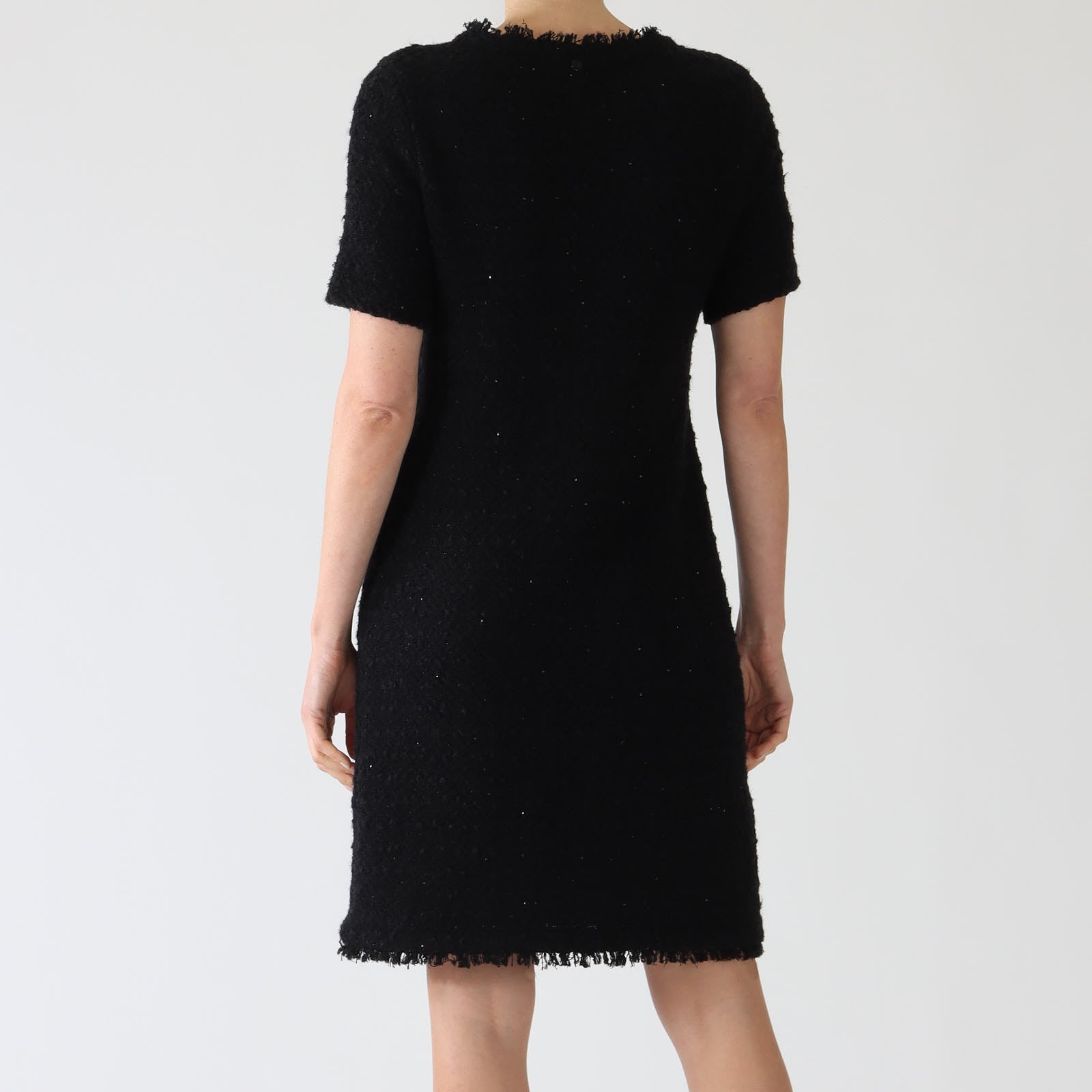 Black Lurex Bouclé Knit Knee Length Dress