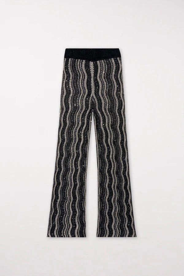 Black Lurex Wavy Stripe Knit Pants