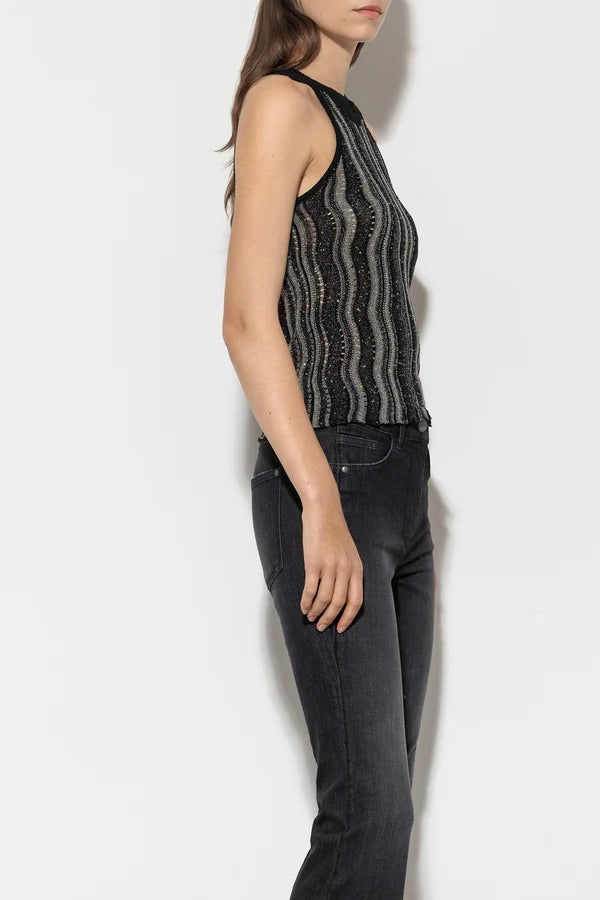 Black Lurex Wavy Stripe Knit Top