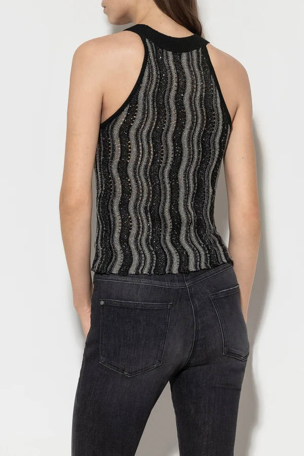 Black Lurex Wavy Stripe Knit Top