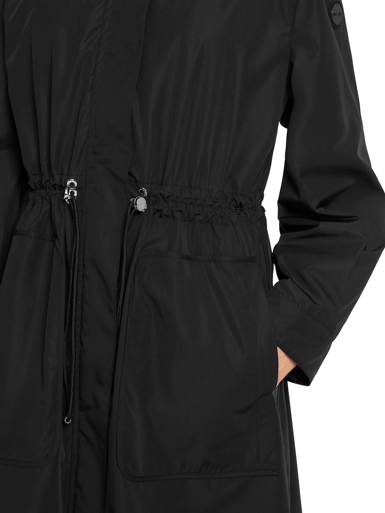 Black Mid Length Hooded Raincoat