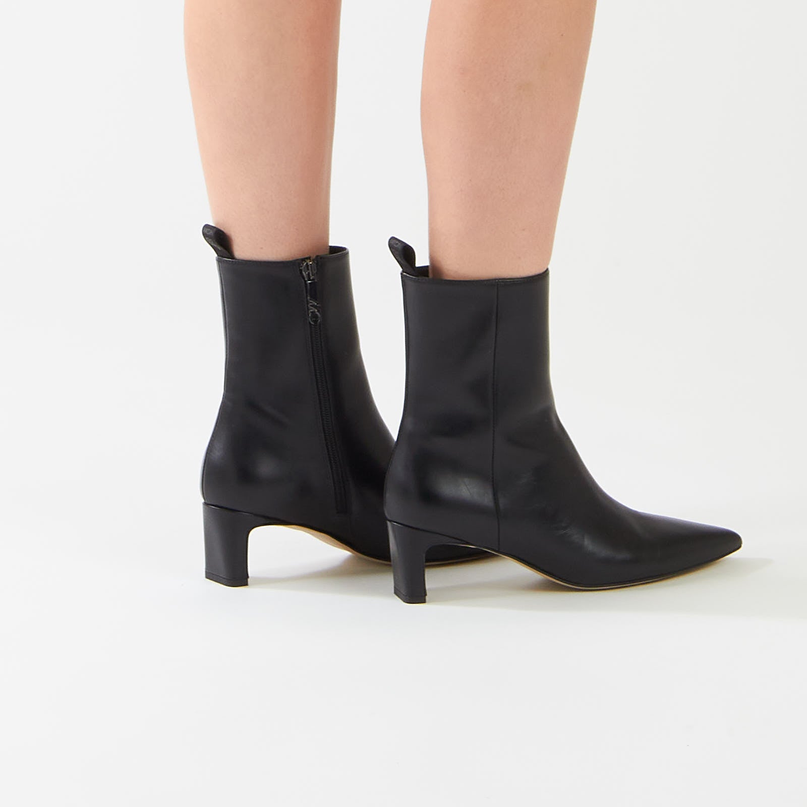 Black Pointed Leather Heeled Boots