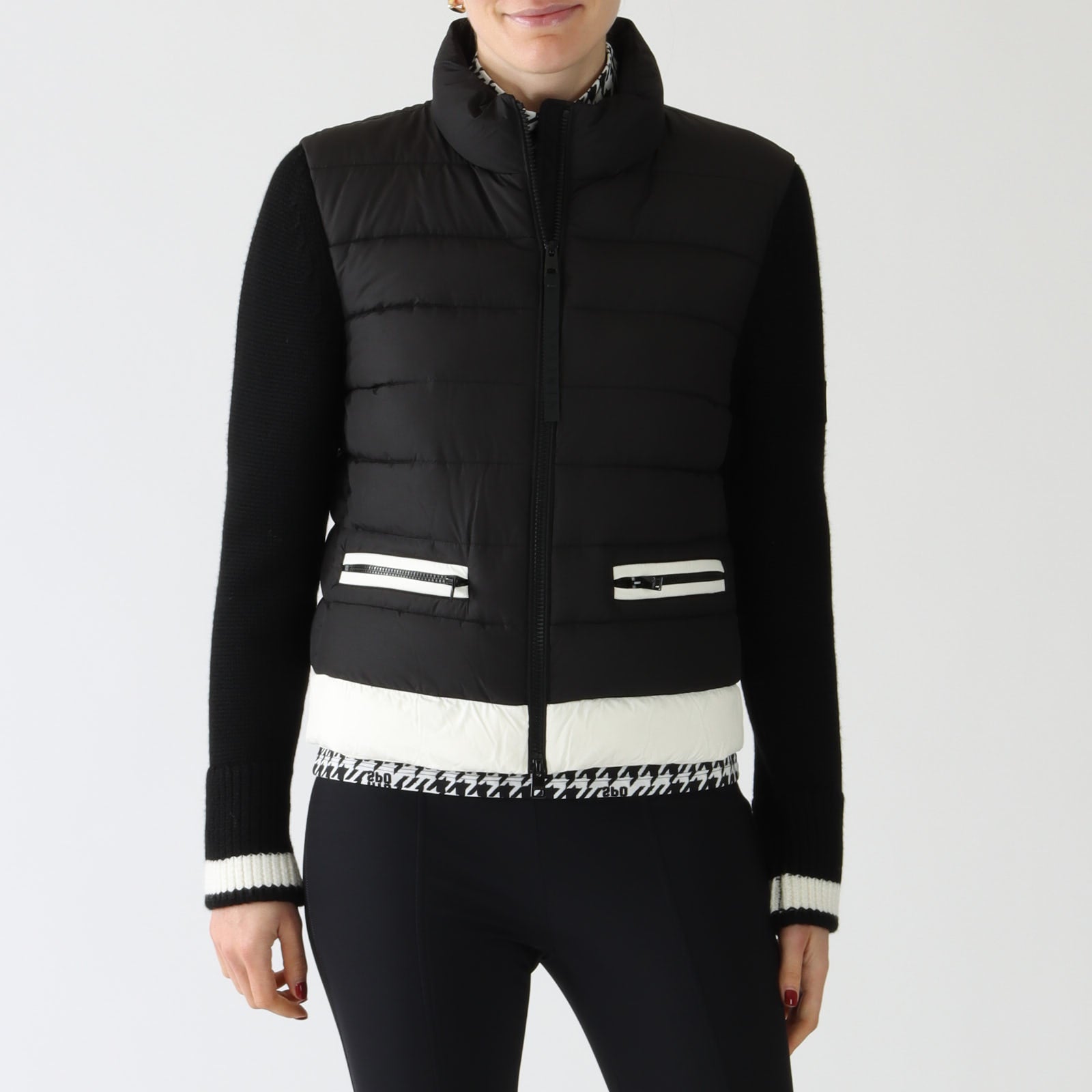 Black Puffer Jacket With Knitted Sleeves