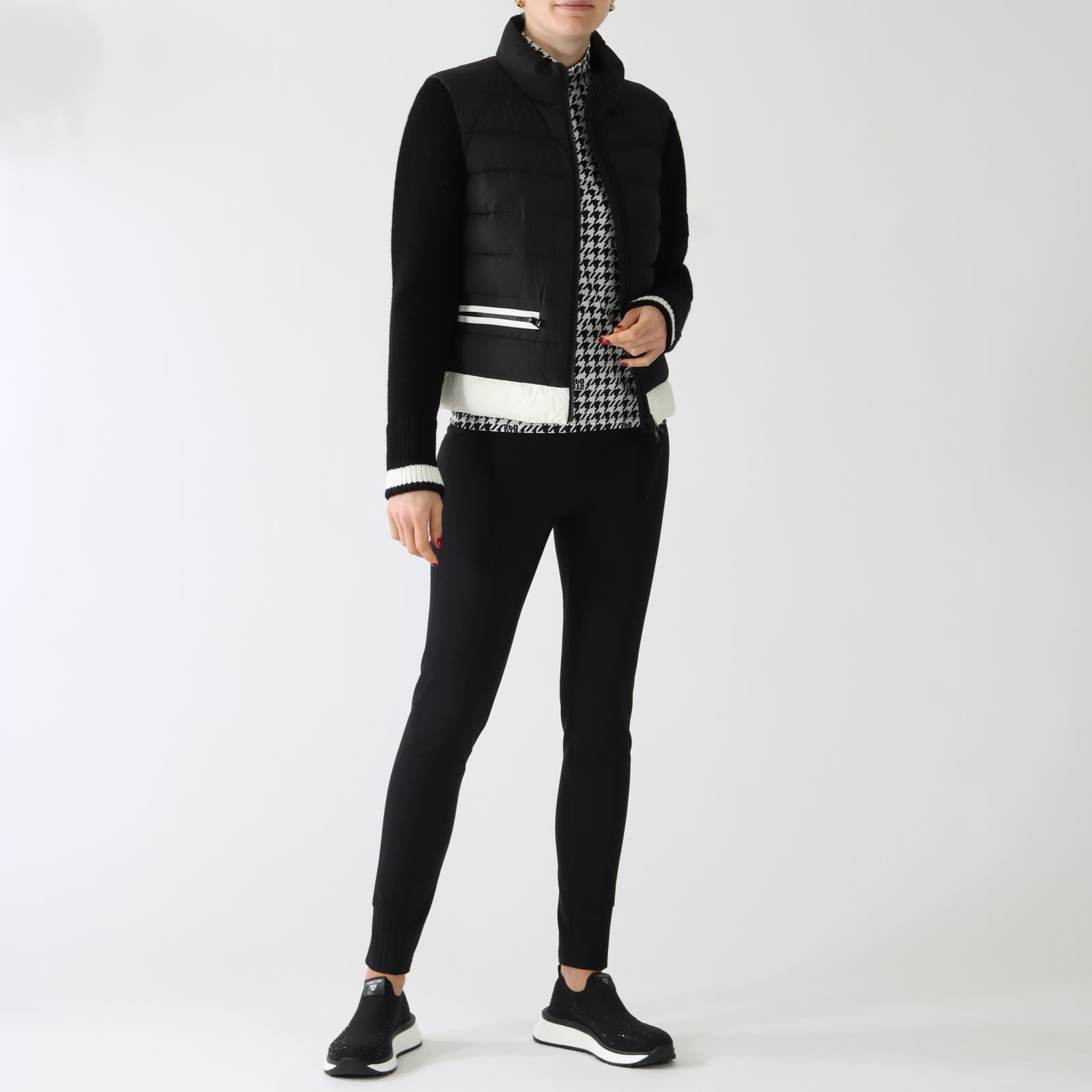 Black Puffer Jacket With Knitted Sleeves